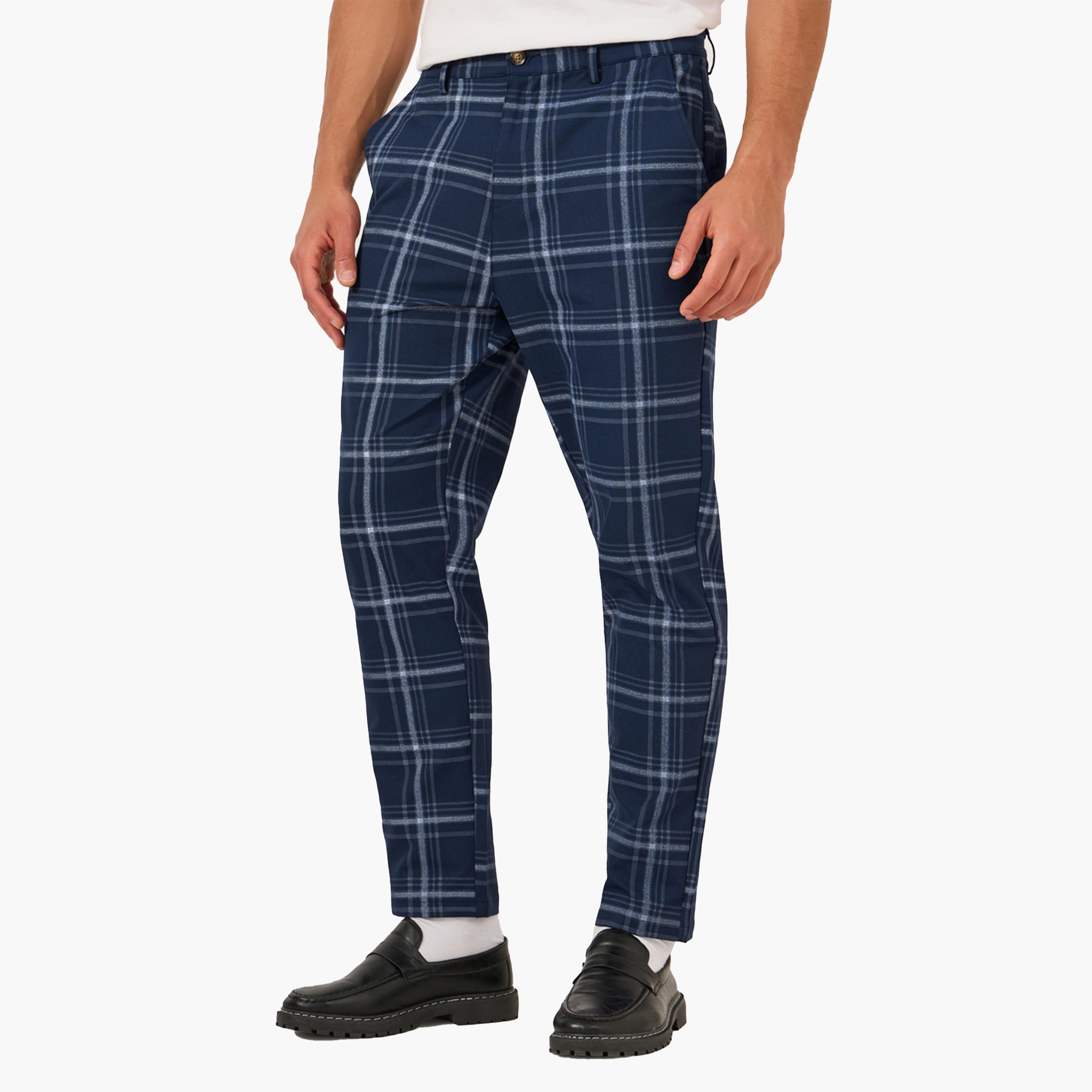 بنطال بطبعة مربعات وقصة مريحة-men-clothing-bottoms-trousersandchinos-trousers-image-1