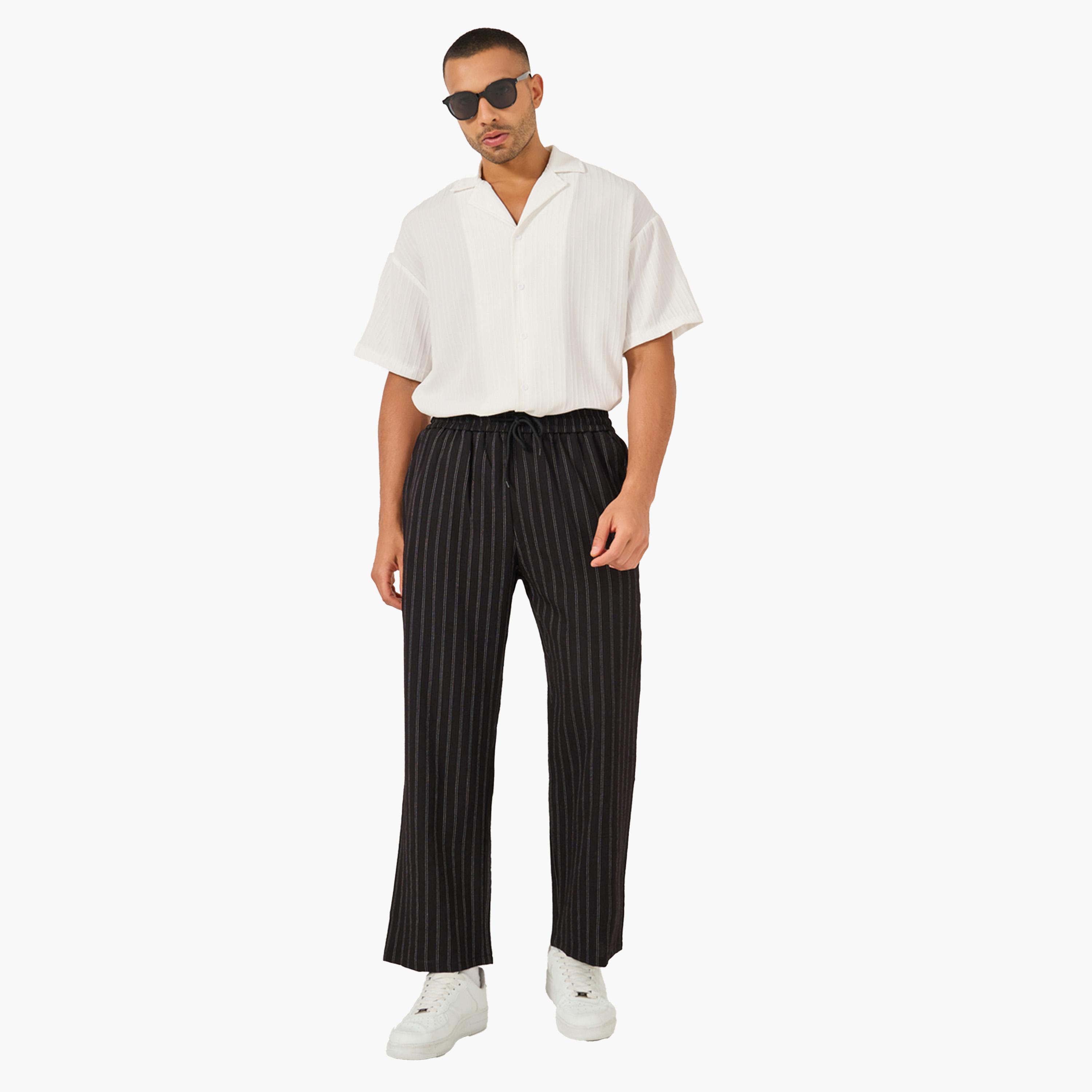 ستايلي - بنطال مخطط واسع الساق بخصر متوسط الارتفاع مع جيوب-men-clothing-bottoms-trousersandchinos-trousers-image-2