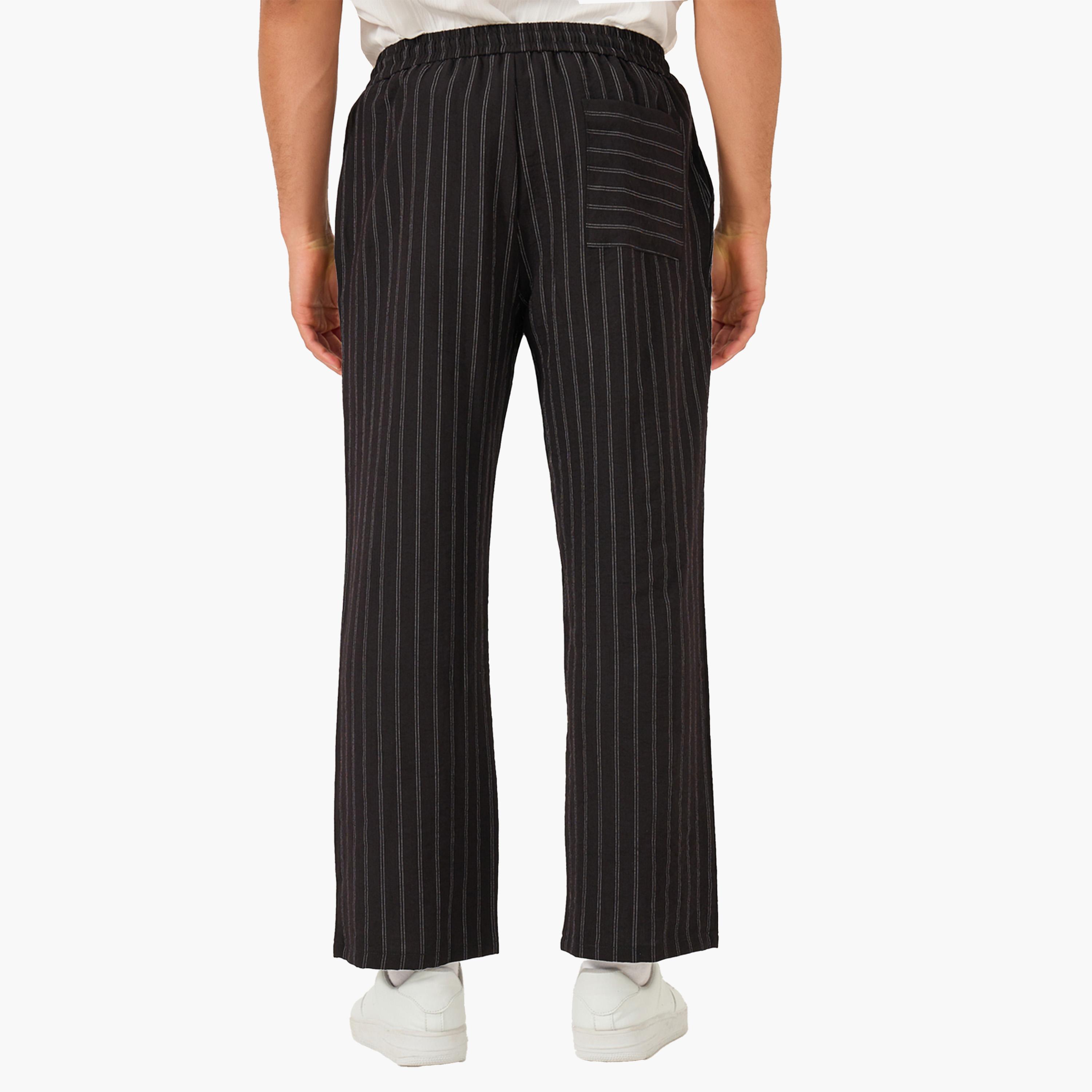 ستايلي - بنطال مخطط واسع الساق بخصر متوسط الارتفاع مع جيوب-men-clothing-bottoms-trousersandchinos-trousers-image-4