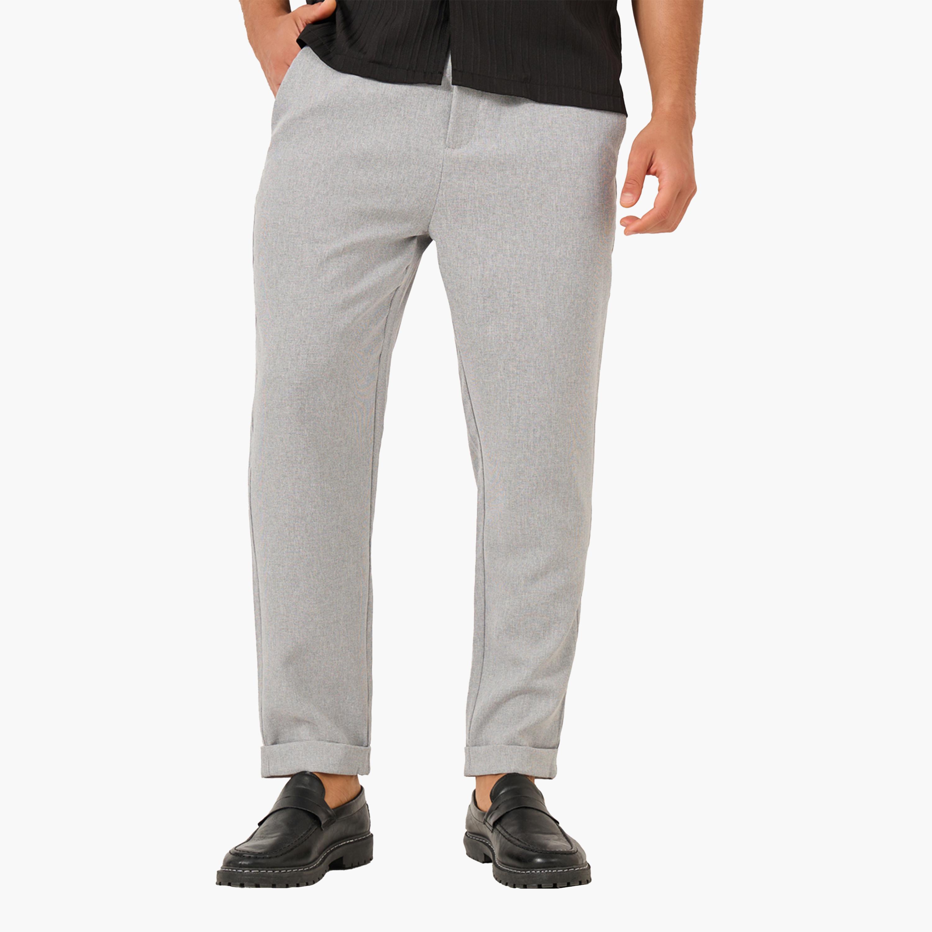 Styli Solid Mid Rise Slim Fit Pants with Belt Loops-men-clothing-bottoms-trousersandchinos-trousers-image-1