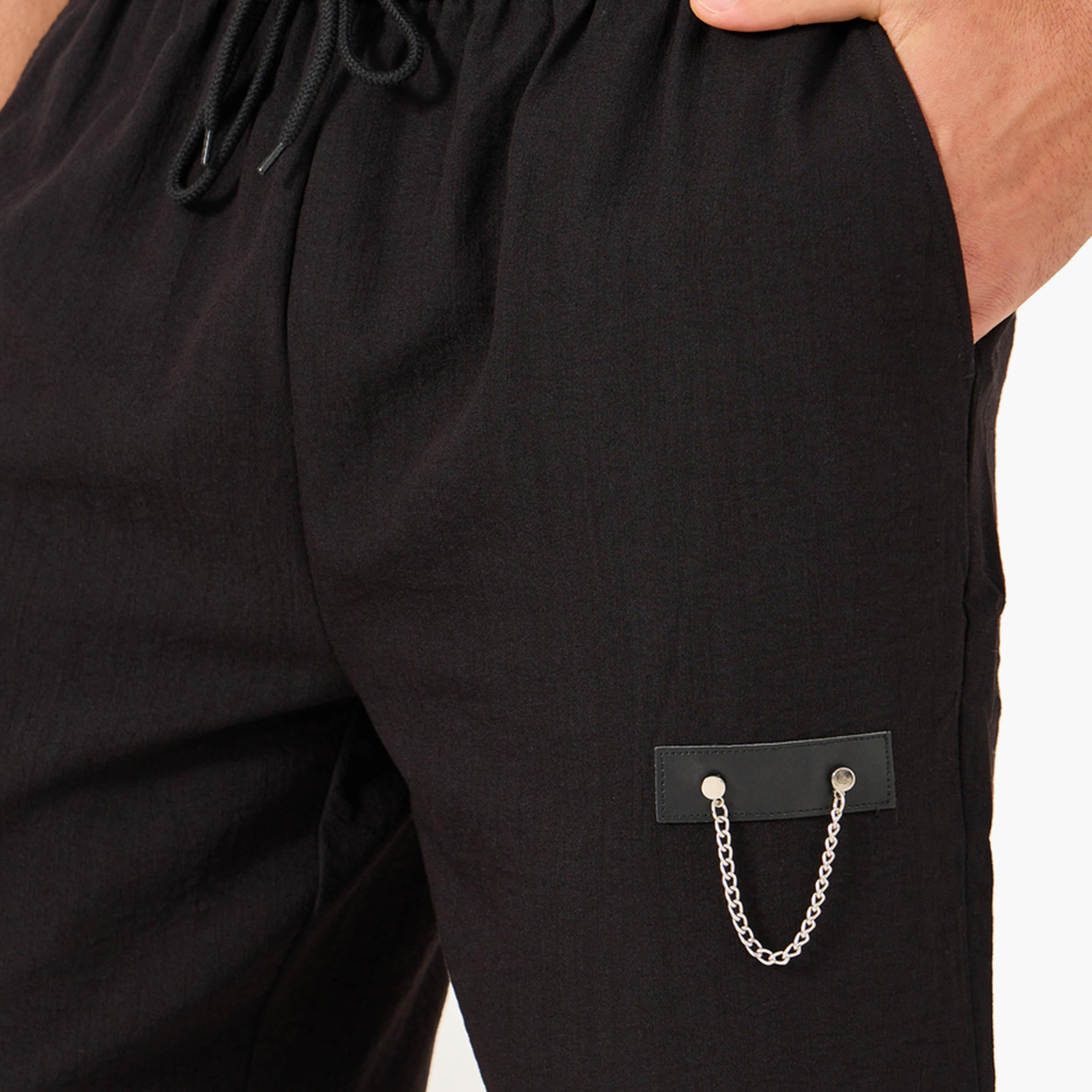 Take Two Solid Drawstring Waist Relaxed Fit Pants with Chain Detail-men-clothing-bottoms-joggers-image-3