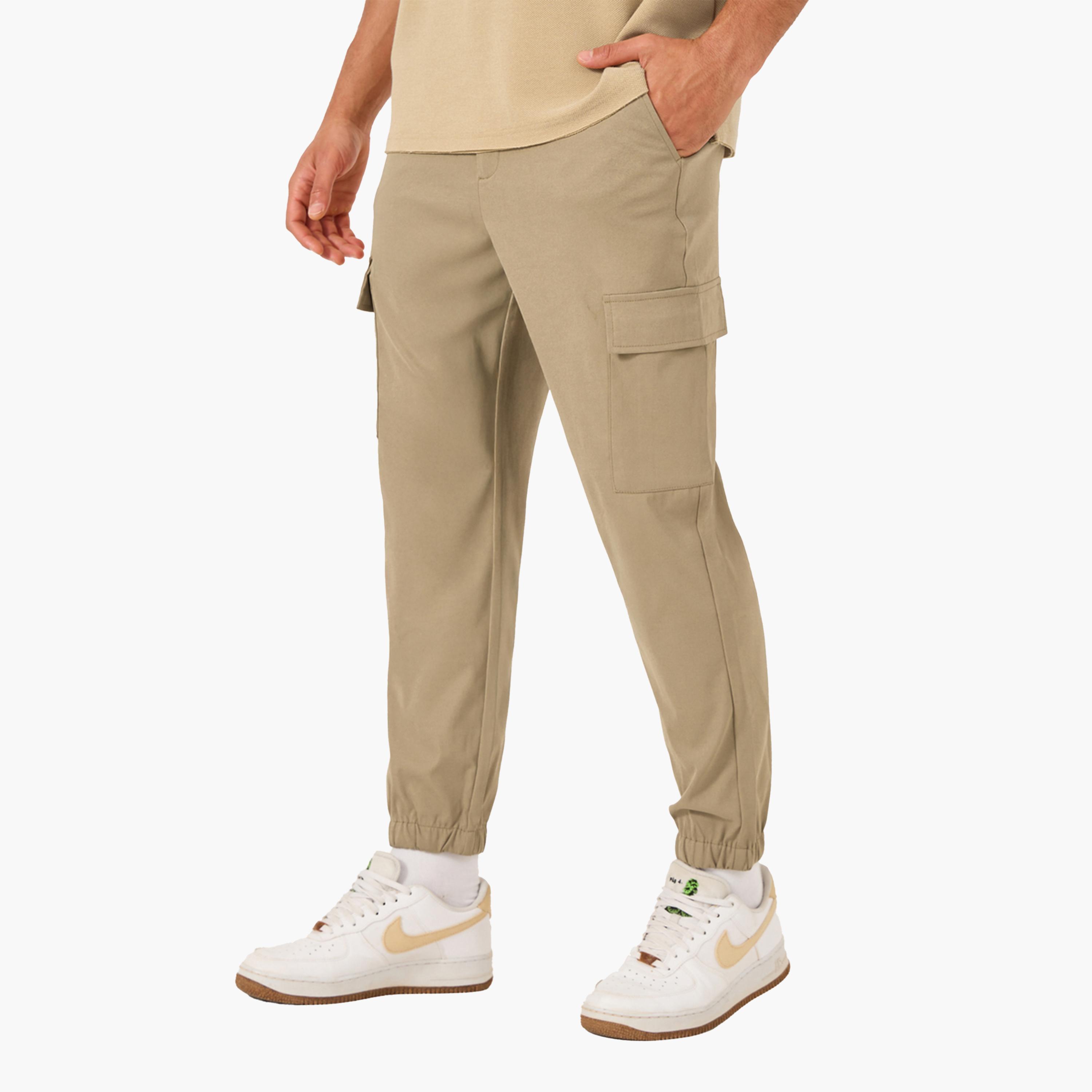 Styli Solid Slant Pocket Relaxed Fit Cargo Pants-men-clothing-bottoms-trousersandchinos-trousers-image-1