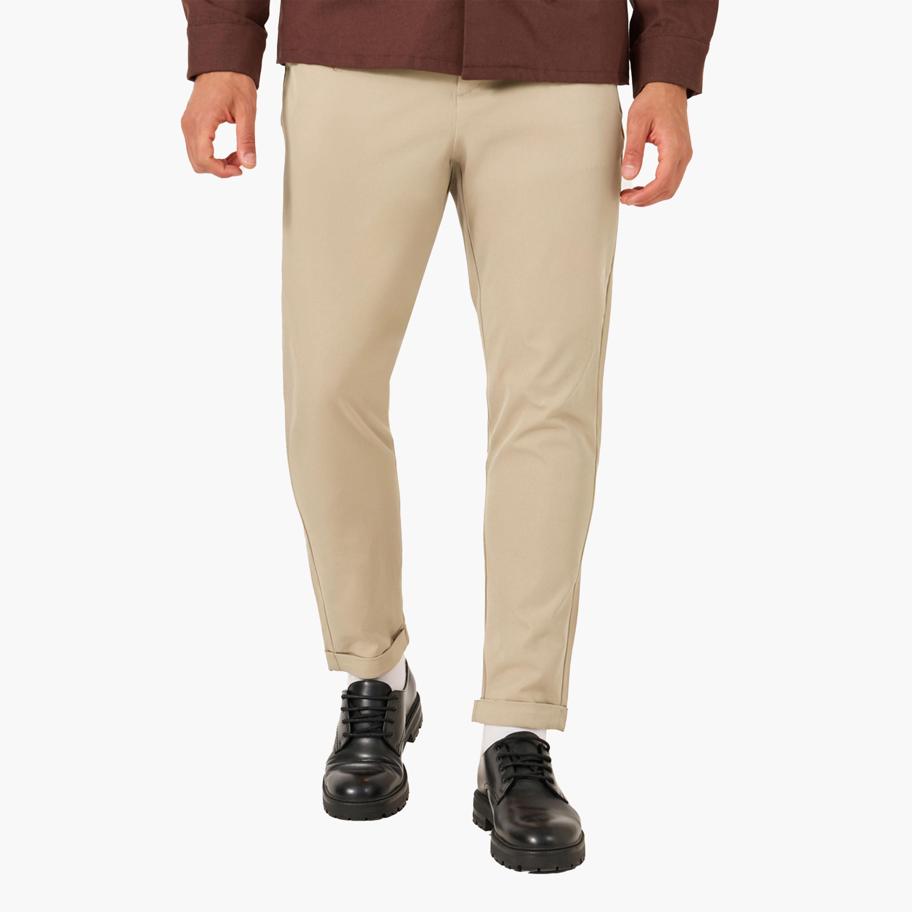 Styli Solid Mid Rise Relaxed Fit Pants with Belt Loops-men-clothing-bottoms-trousersandchinos-trousers-image-1