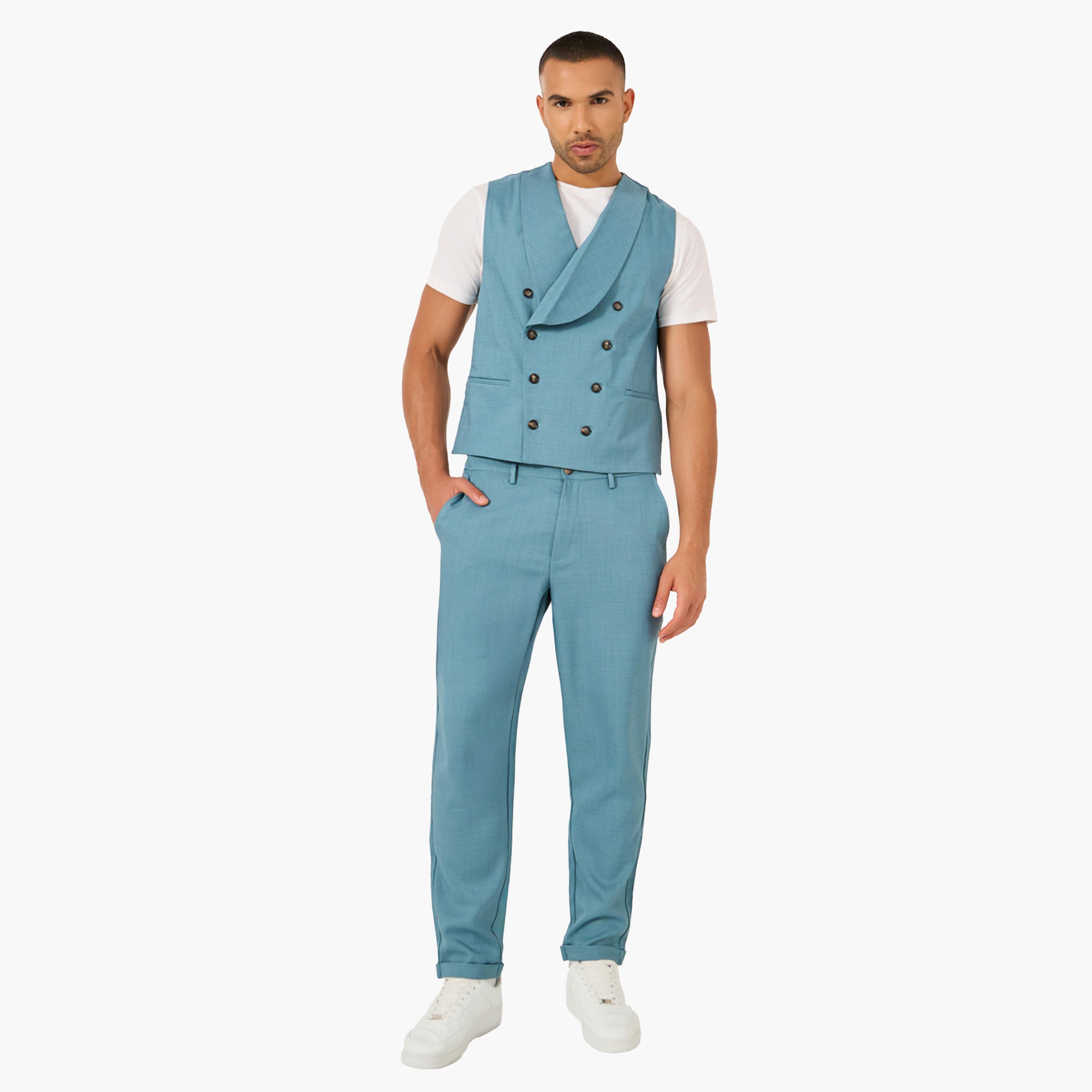 Styli Solid Double Breasted Blazer Vest and Pants Co-Ords-men-clothing-coordsets-image-1