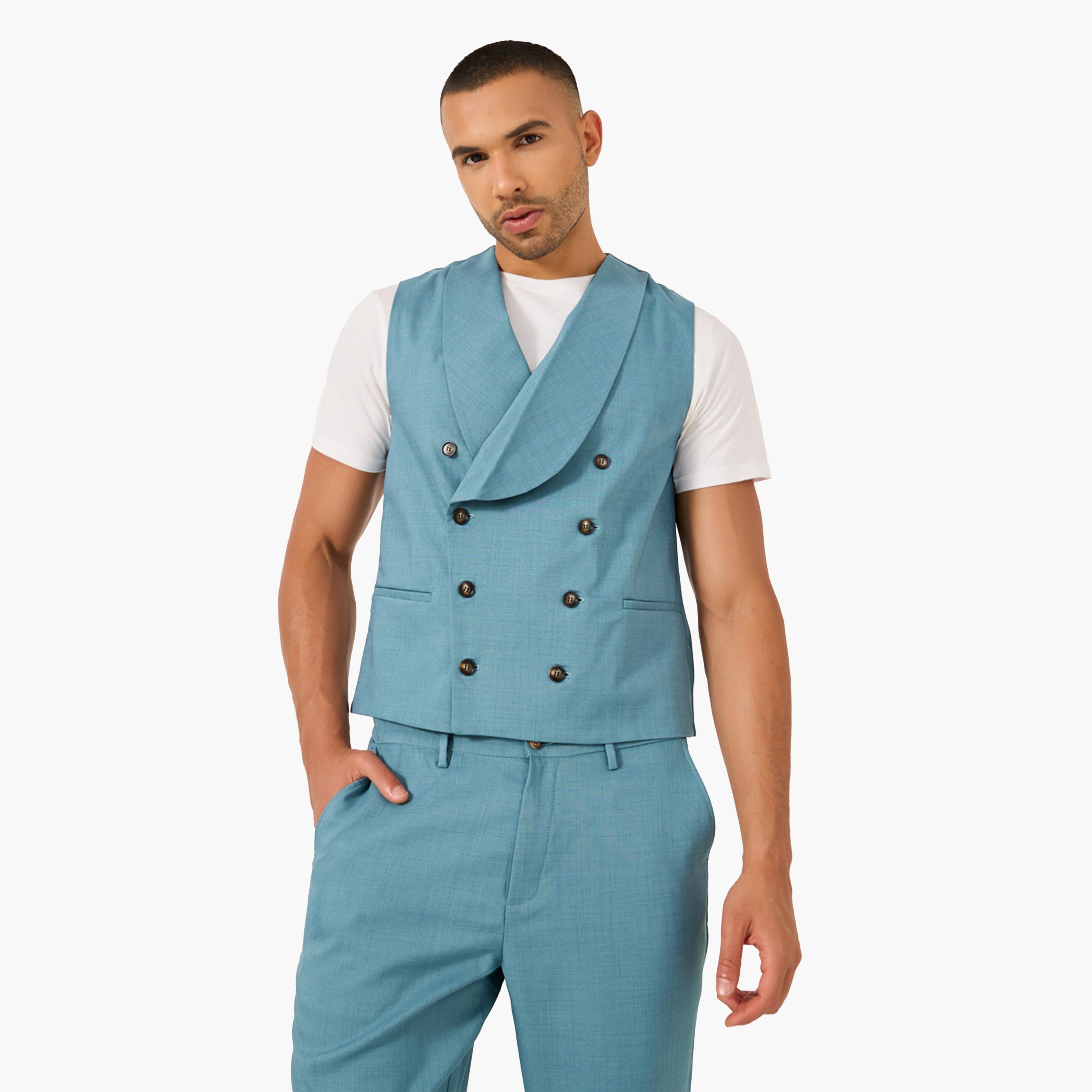 Styli Solid Double Breasted Blazer Vest and Pants Co-Ords-men-clothing-coordsets-image-2
