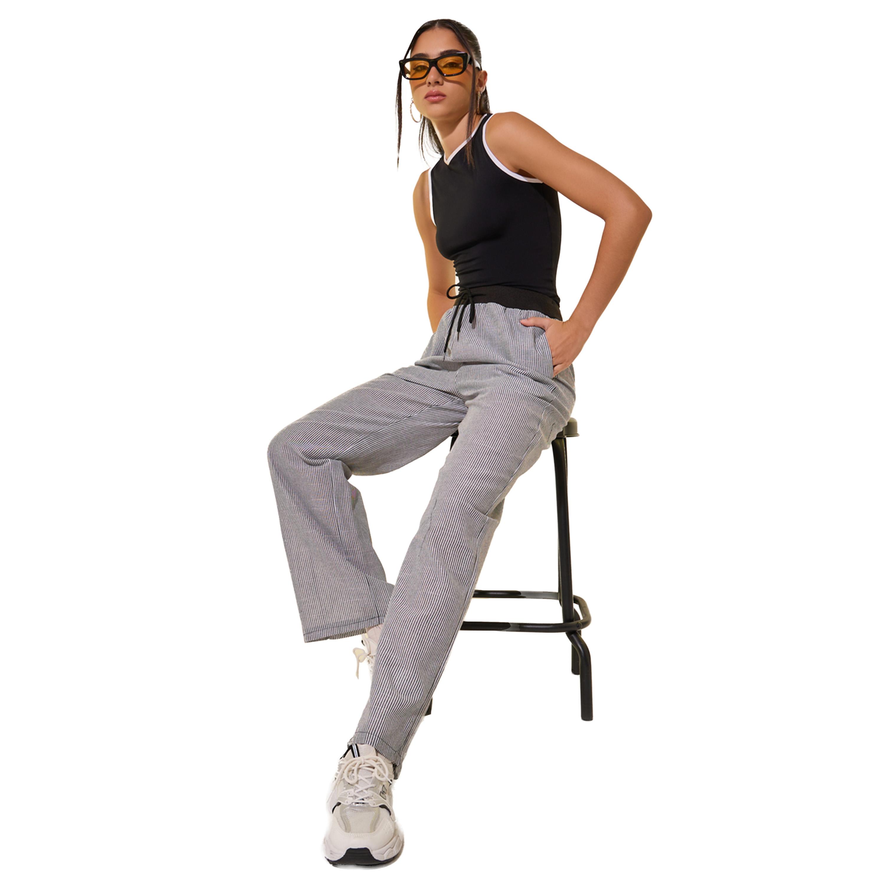 ستايلي -  بنطال مخطط ساق واسعة مع رباط-women-clothing-bottoms-trousers-image-5