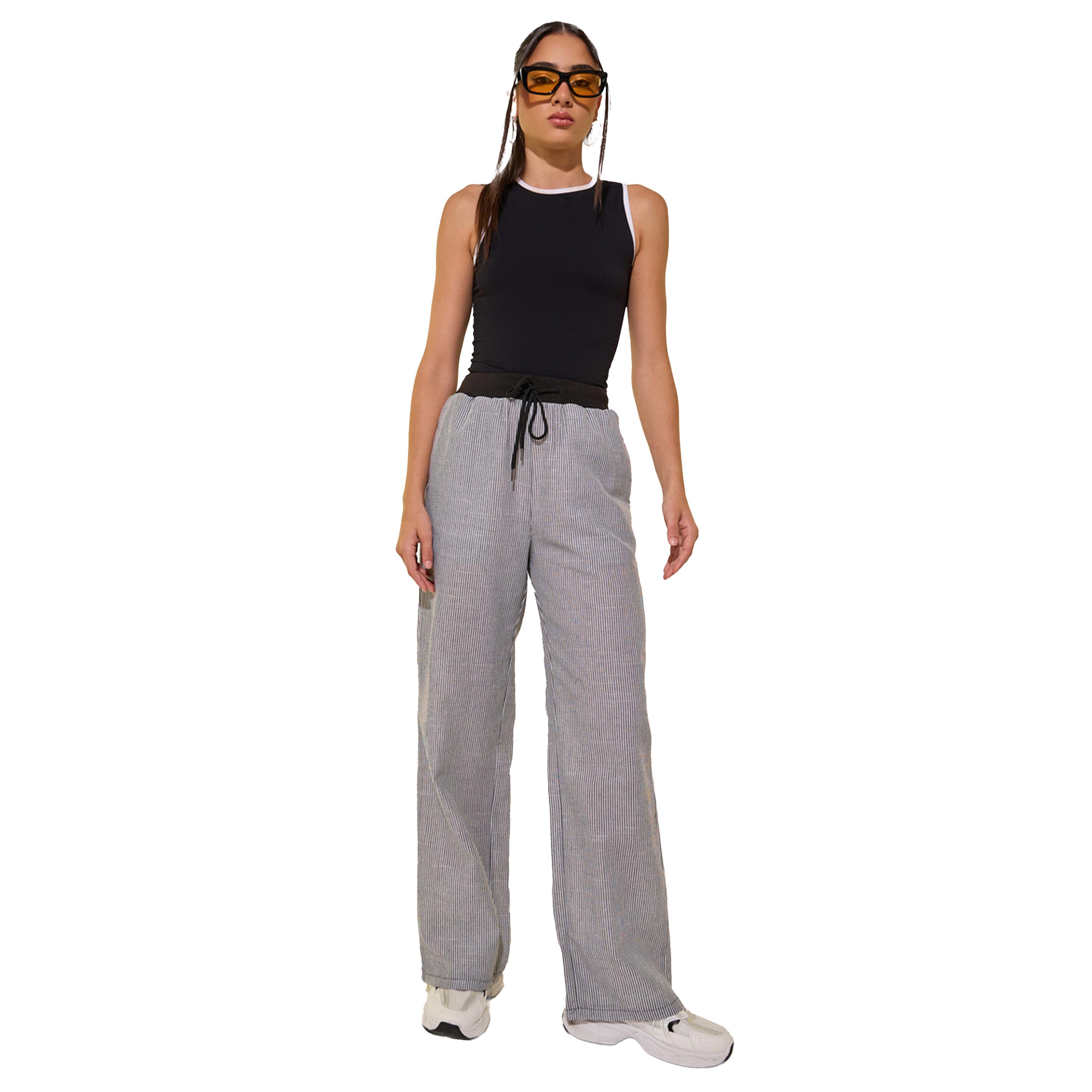 ستايلي -  بنطال مخطط ساق واسعة مع رباط-women-clothing-bottoms-trousers-image-4