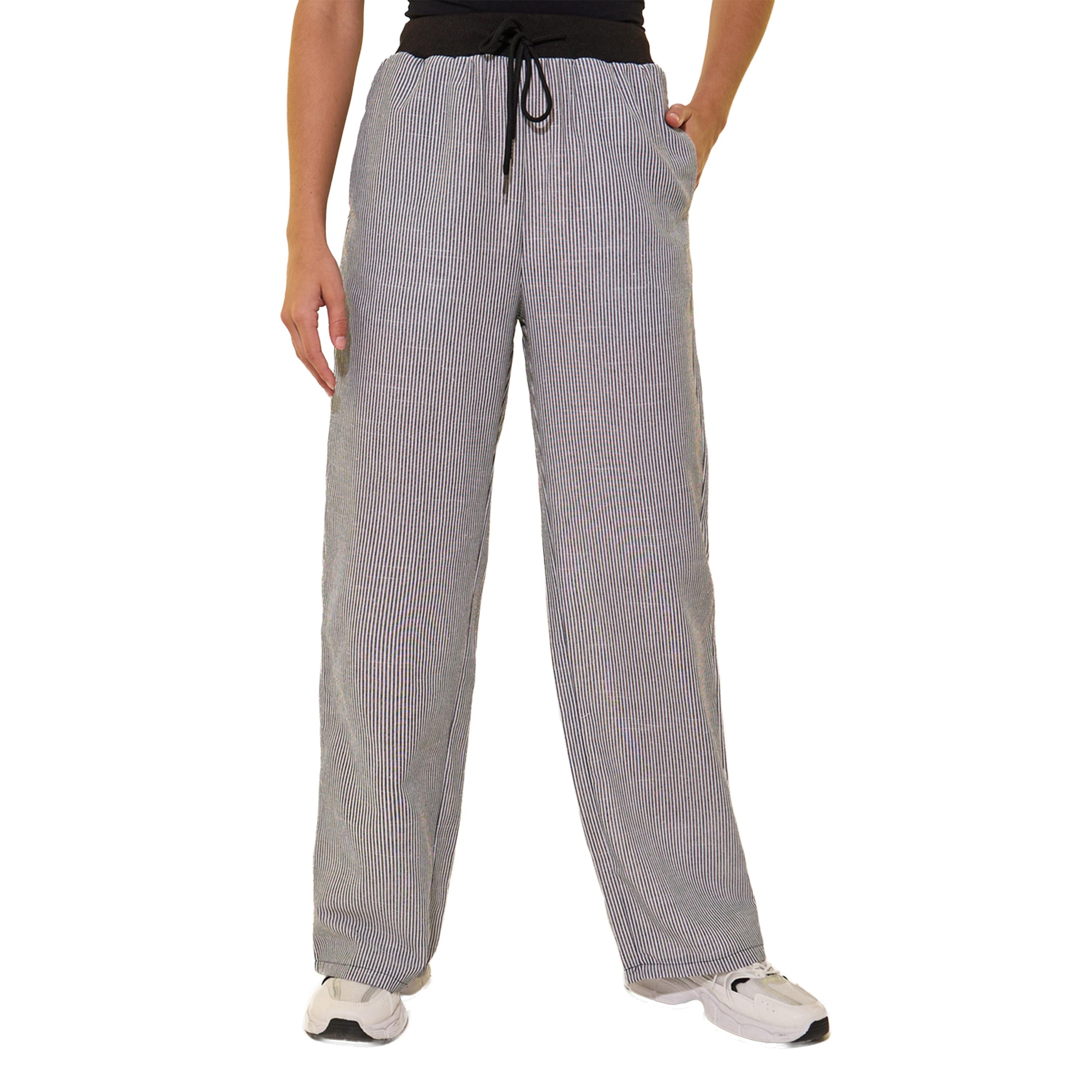 ستايلي -  بنطال مخطط ساق واسعة مع رباط-women-clothing-bottoms-trousers-image-3