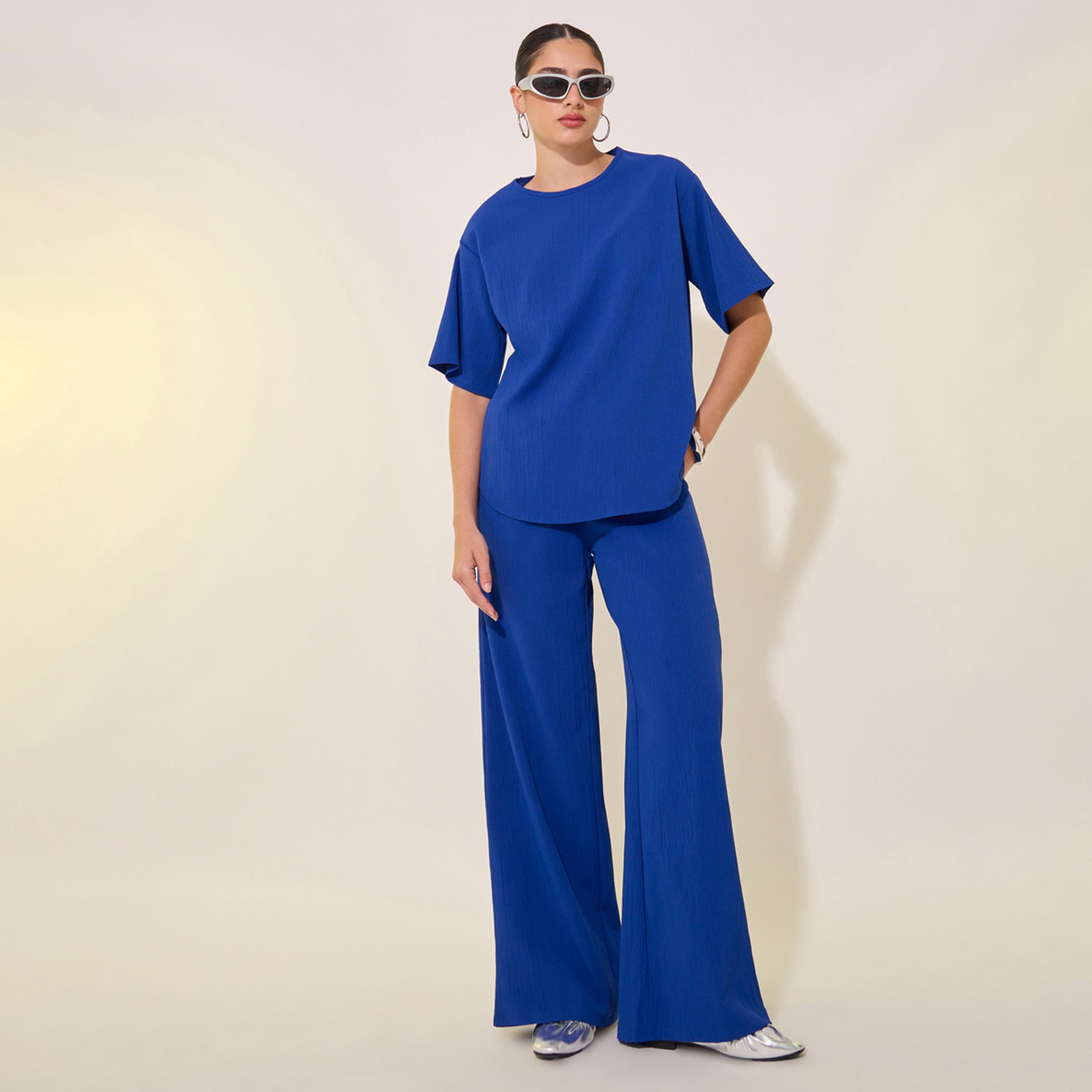 Styli Solid Oversized Round Neck T-Shirt and Pants Co-Ords-women-clothing-coordsets-image-1