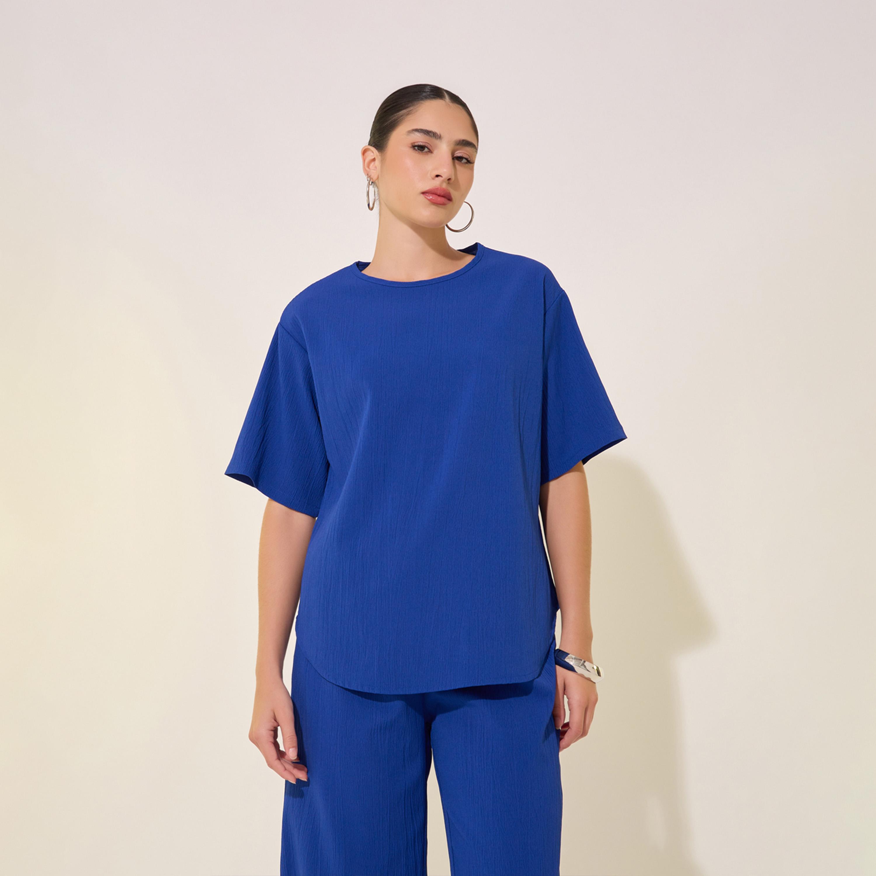 Styli Solid Oversized Round Neck T-Shirt and Pants Co-Ords-women-clothing-coordsets-image-2