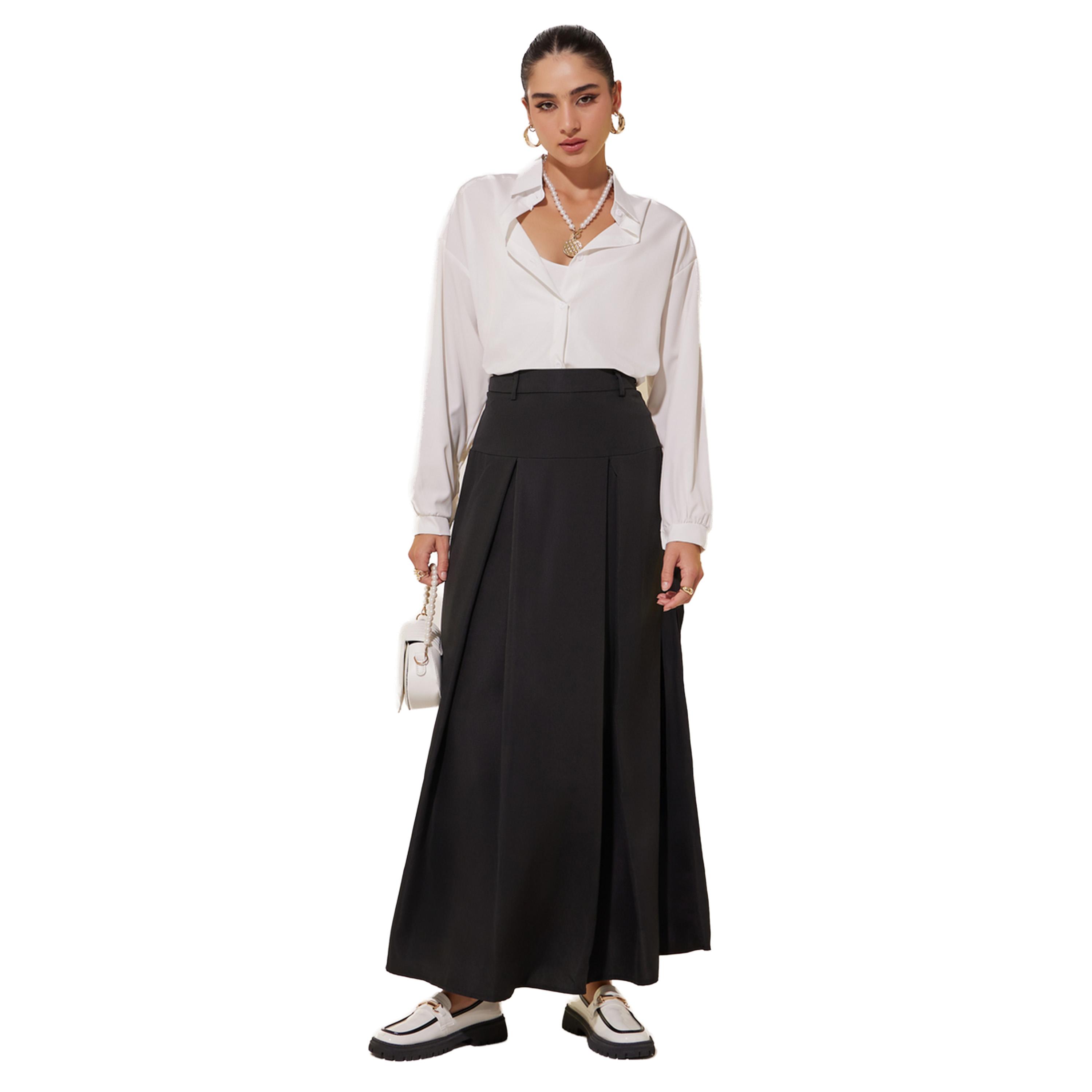 Styli Solid A-line High Rise Maxi Skirt-women-clothing-bottoms-skirts-image-1