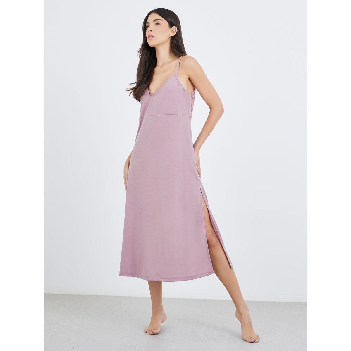 قميص نوم بتفاصيل فتحة ظهر مع شق جانبي-women-clothing-nightwear-nighties-image-1