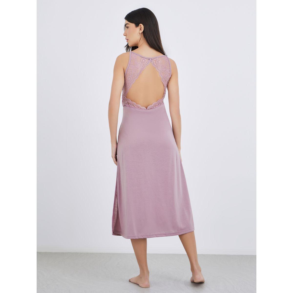 قميص نوم بتفاصيل فتحة ظهر مع شق جانبي-women-clothing-nightwear-nighties-image-5