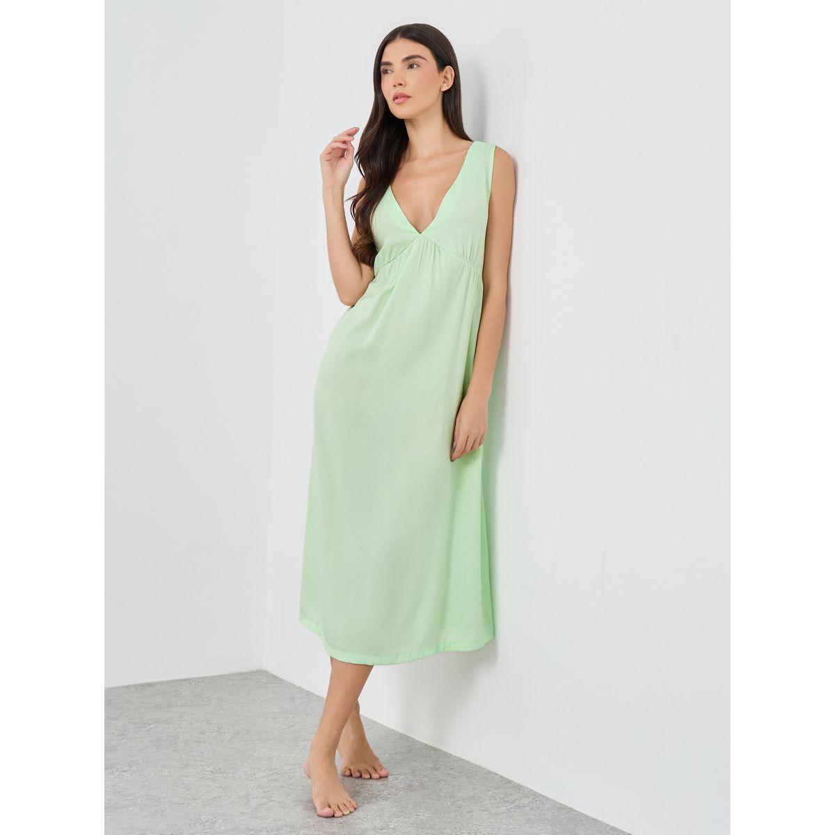 Styli Textured V-Neck Sleeveless Nightdress-women-clothing-nightwear-nighties-image-1