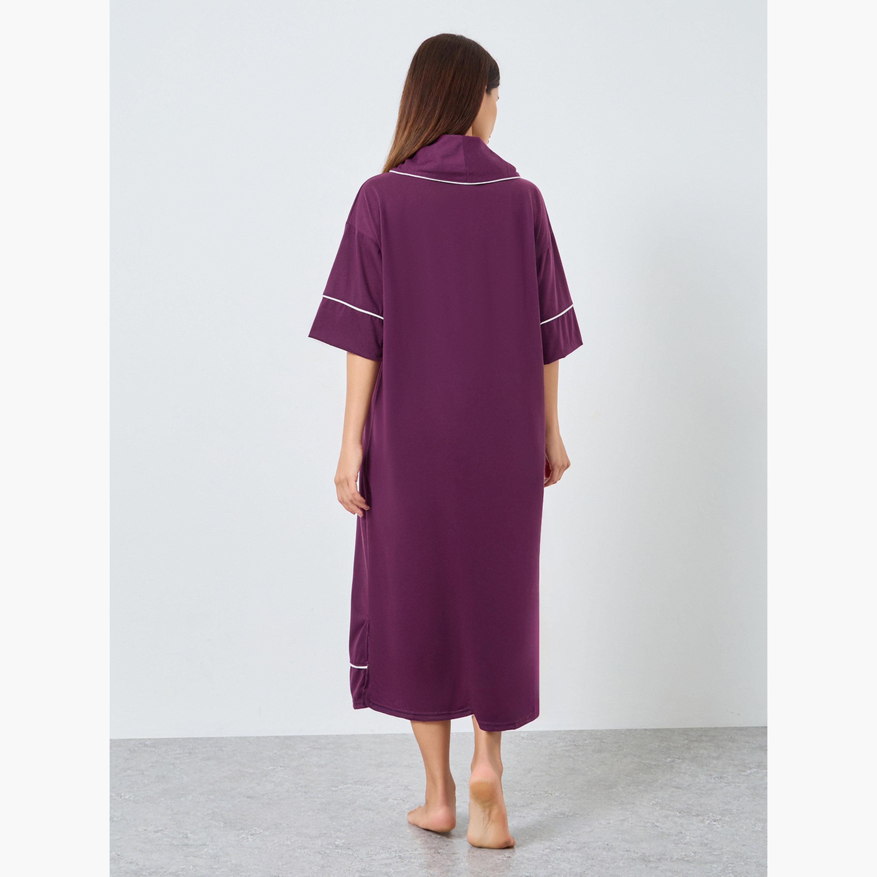 Styli Contrast Piped Half Placket Nightshirt Dress-women-clothing-nightwear-nighties-image-3
