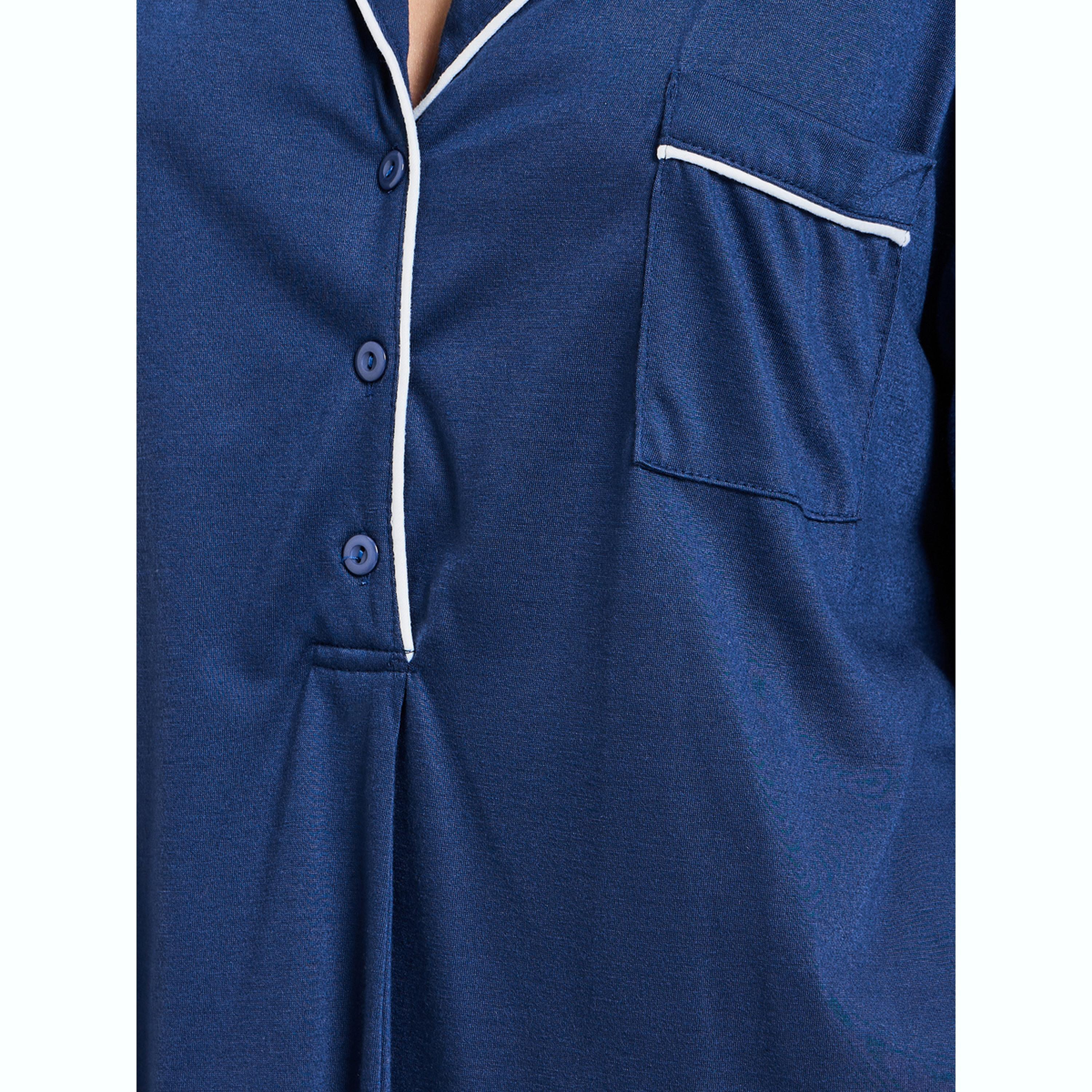 قميص نوم بفتحة أزرار نصفية وتفاصيل أشرطة مباينة-women-clothing-nightwear-nighties-image-4