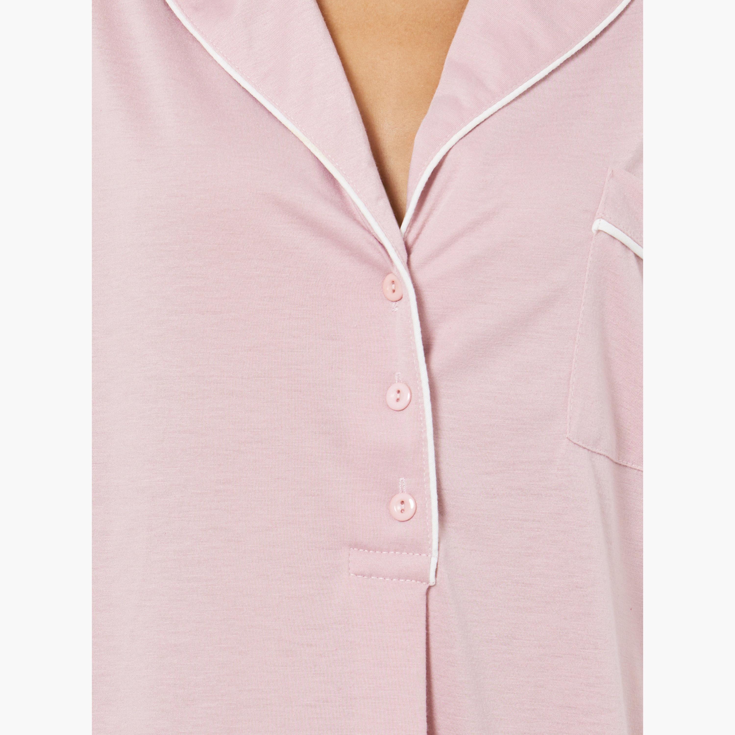 Styli Contrast Piped Half Placket Nightshirt Dress-women-clothing-nightwear-nighties-image-3