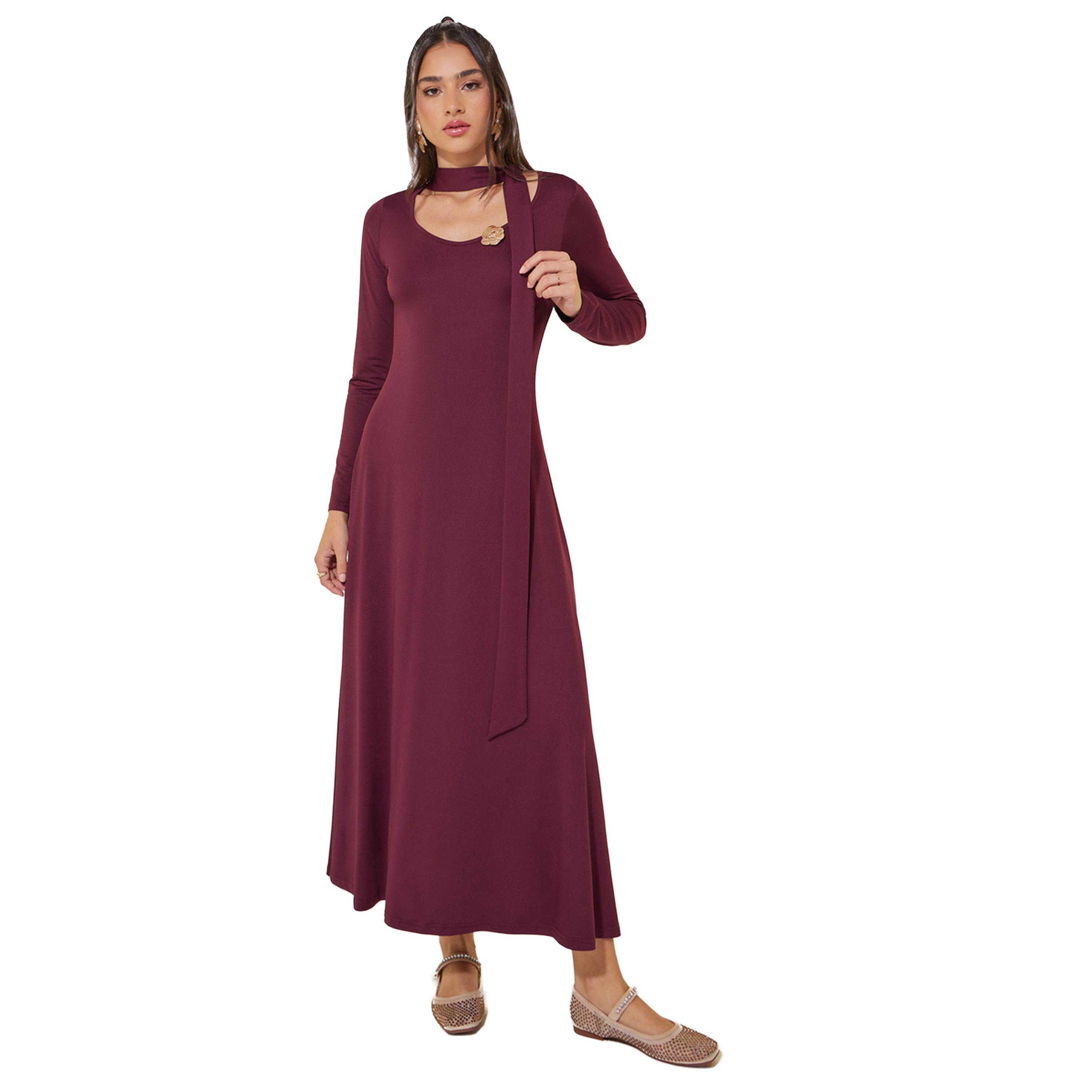 Styli Solid Tie-Up Neck A-Line Maxi Dress-women-clothing-dresses-image-2