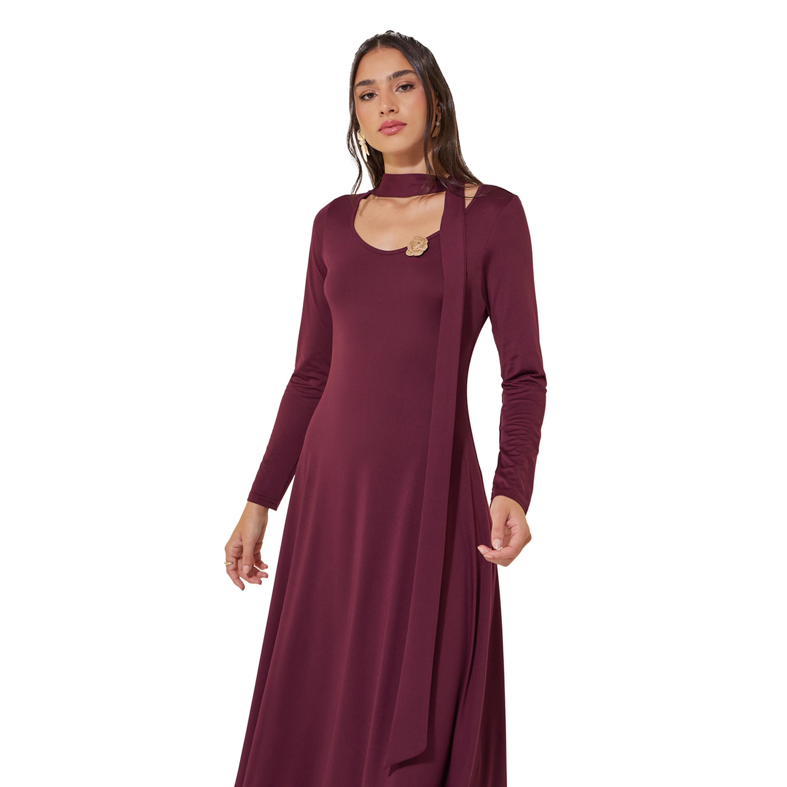 Styli Solid Tie-Up Neck A-Line Maxi Dress-women-clothing-dresses-image-3