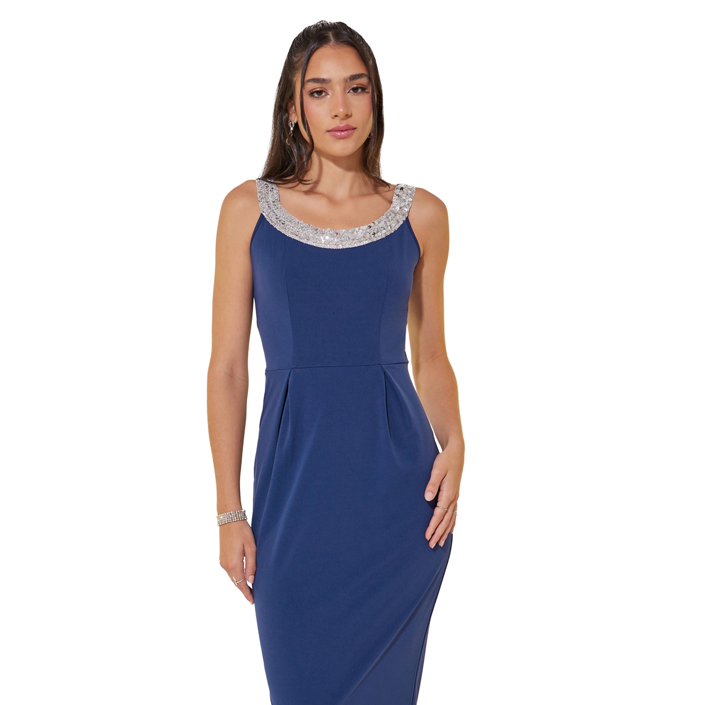 Styli Solid Sequined Neckline Midi Dress-women-clothing-dresses-image-3