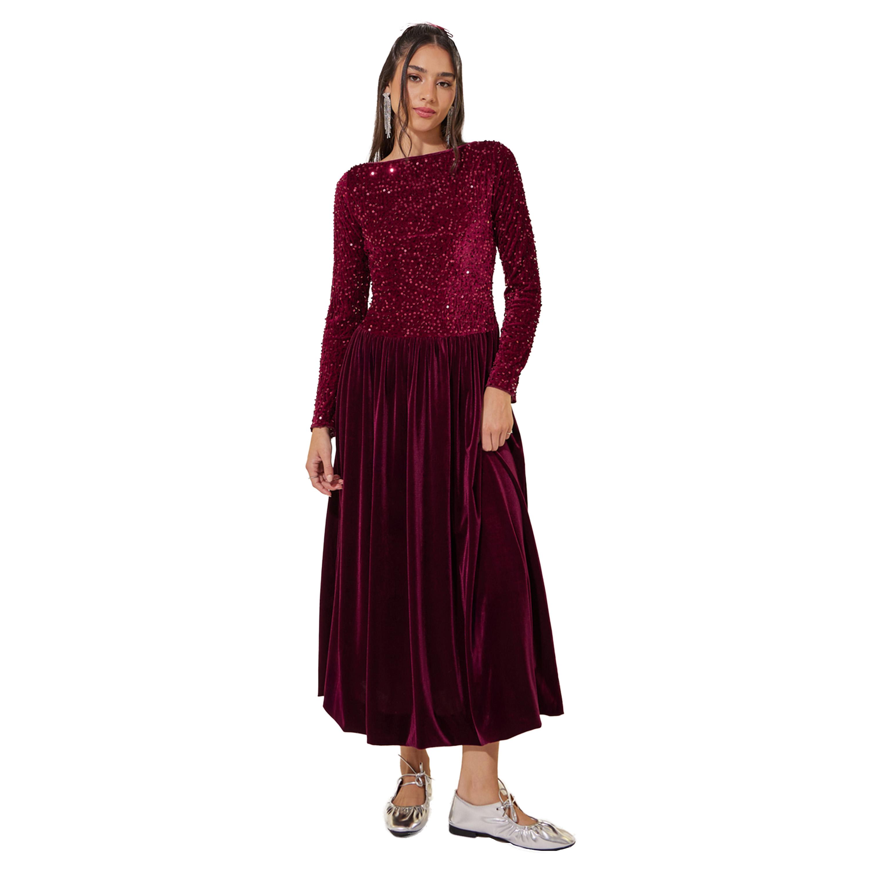 Styli Embellished Balloon Hem Long Sleeve Midi Dress-women-clothing-dresses-image-1