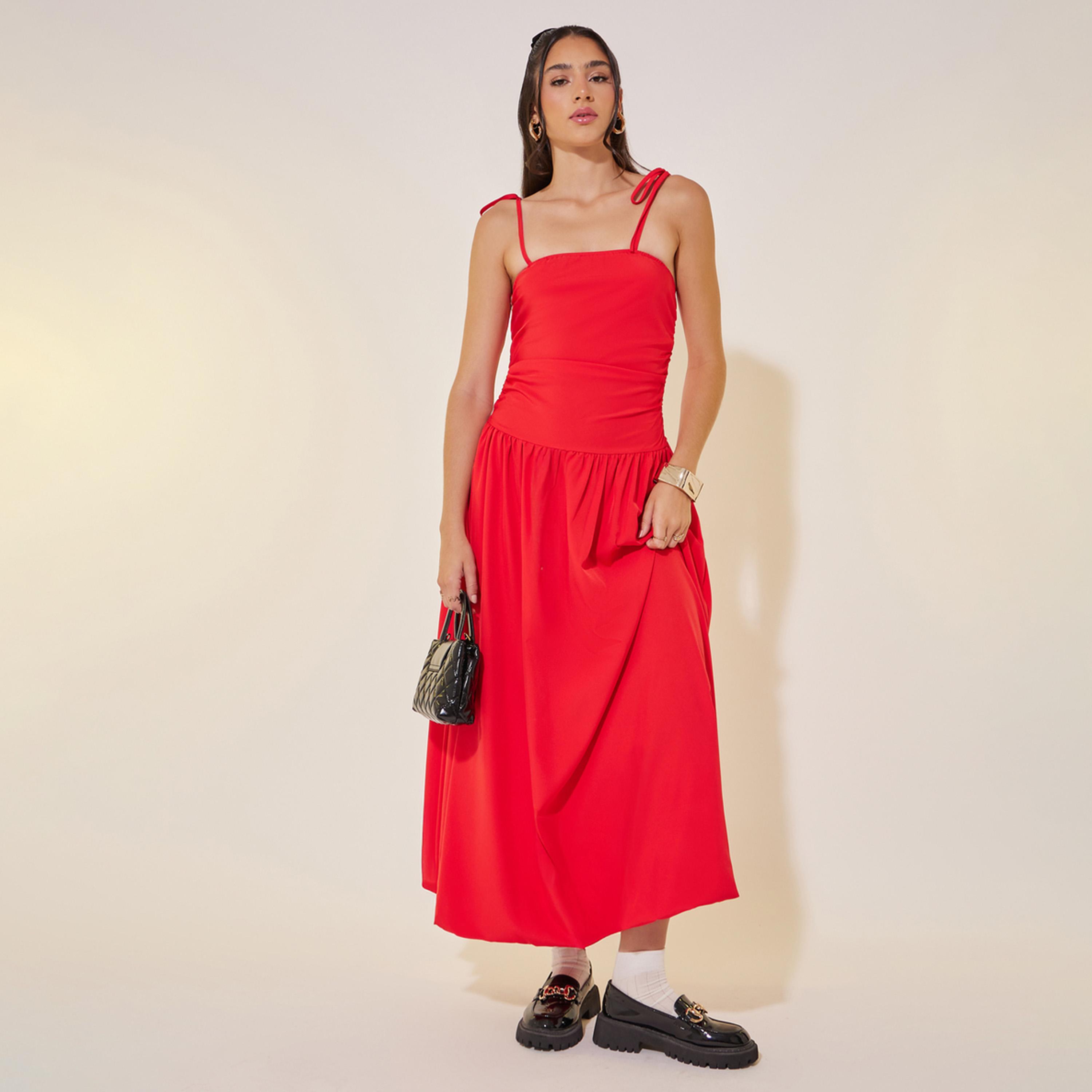 Styli Solid Strappy Balloon Hem Midi Dress-women-clothing-dresses-image-1