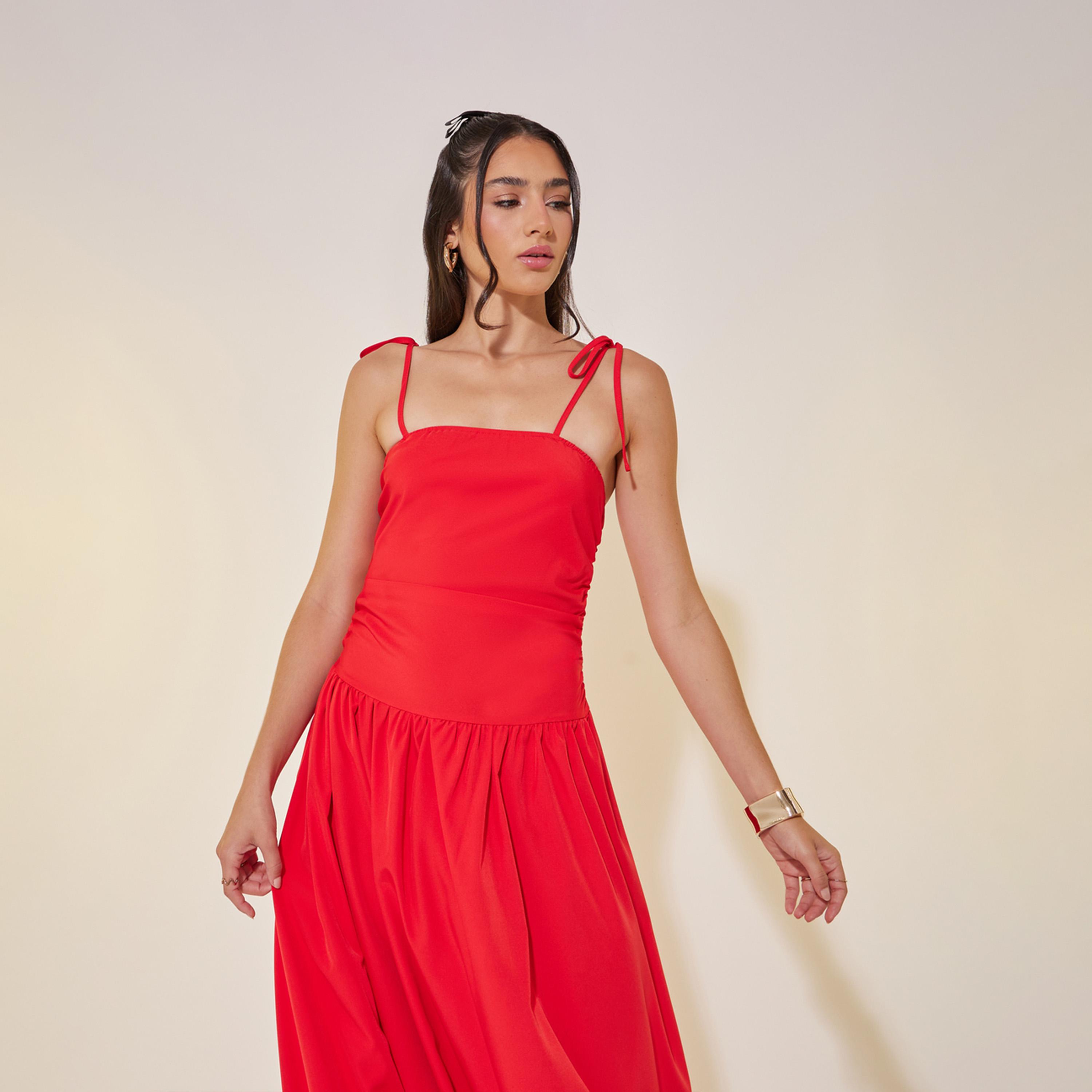 Styli Solid Strappy Balloon Hem Midi Dress-women-clothing-dresses-image-3