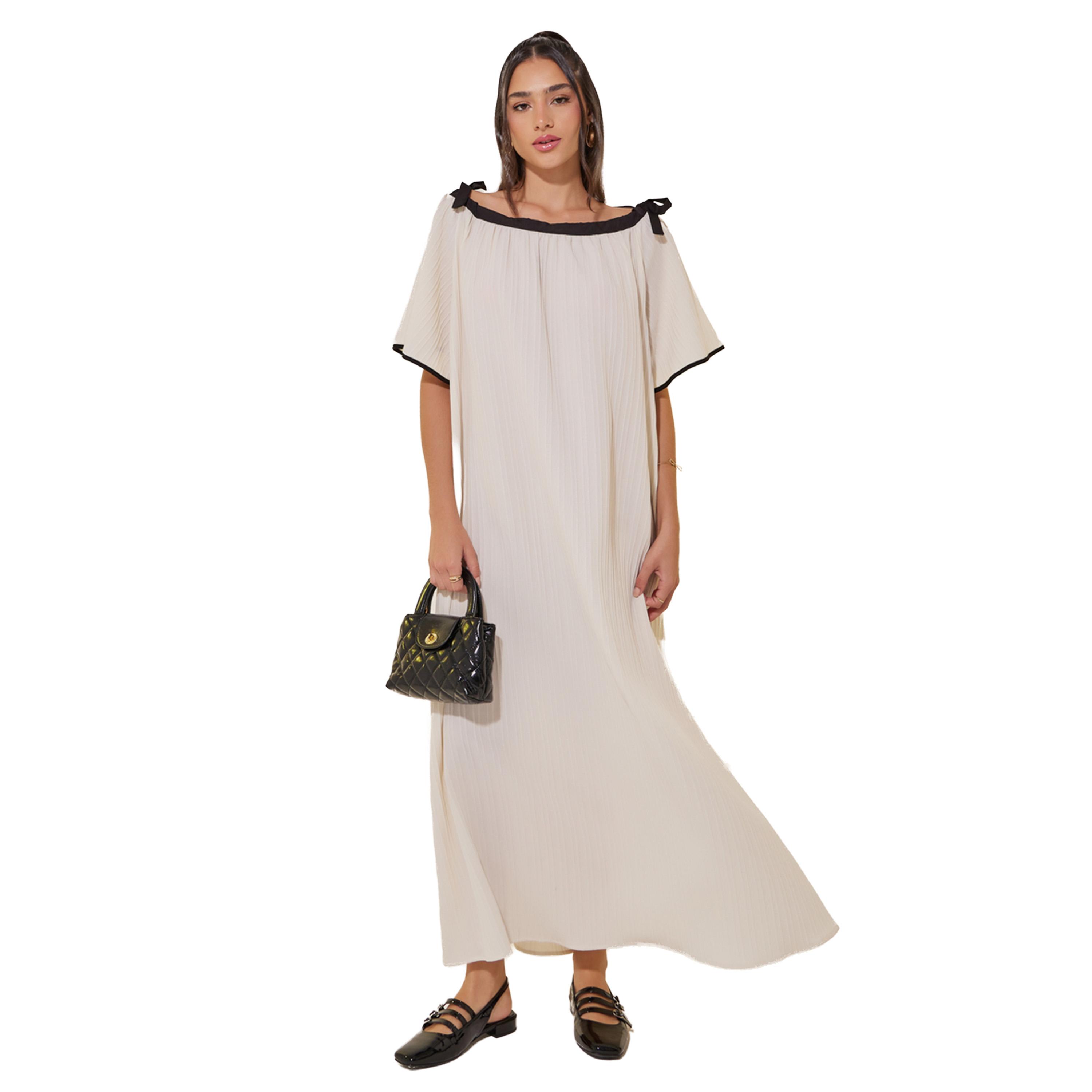 ستايلي -  فستان ماكسي على شكل حرف A وفتحة رقبة متباينة-women-clothing-dresses-image-1
