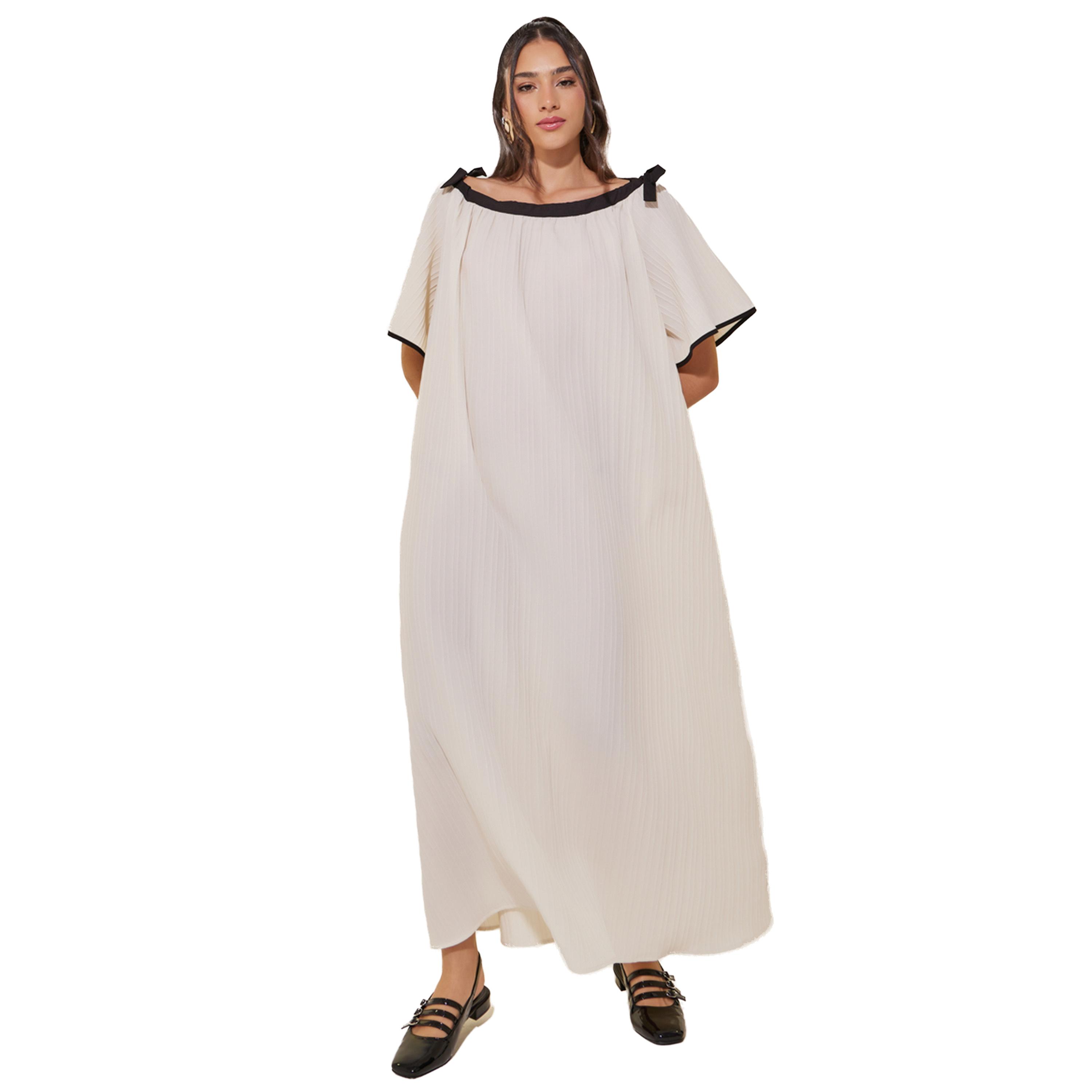 ستايلي -  فستان ماكسي على شكل حرف A وفتحة رقبة متباينة-women-clothing-dresses-image-2
