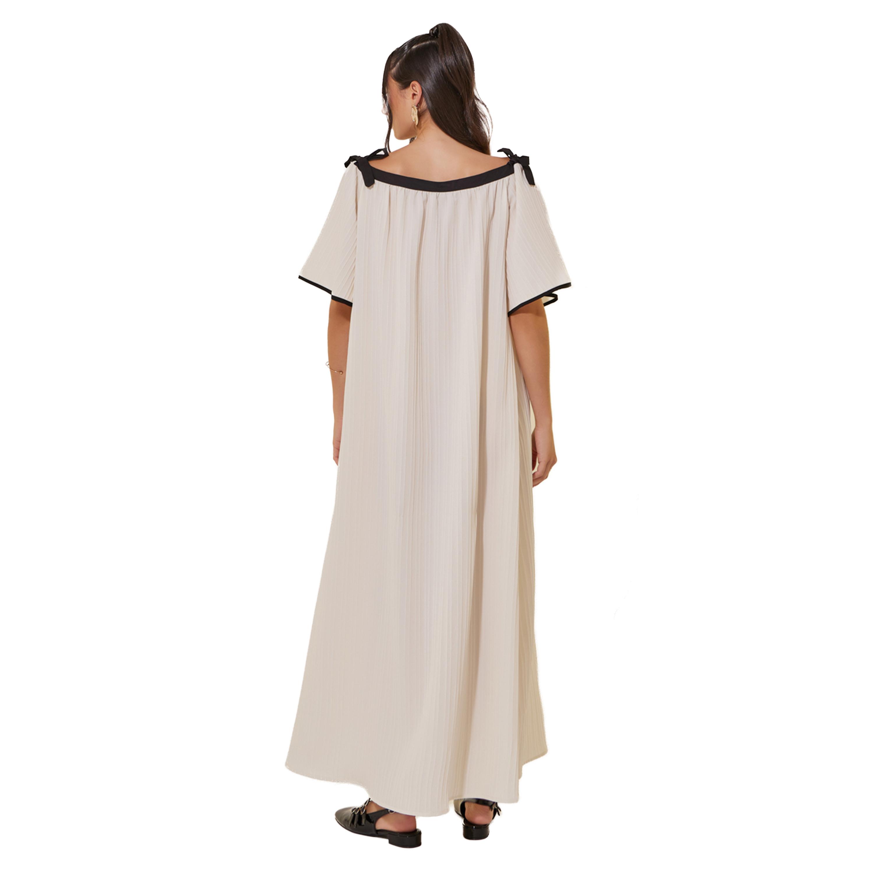 Styli Textured Contrast Neckline A-Line Maxi Dress-women-clothing-dresses-image-5