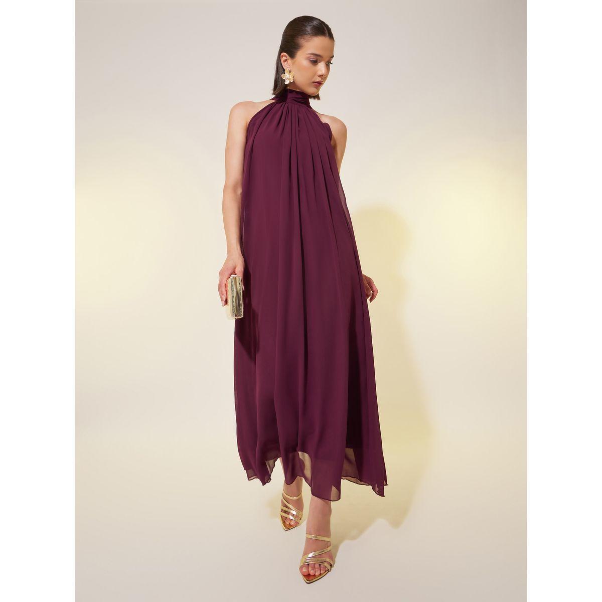 Styli Solid Sleeveless Halter Neck A-Line Maxi Dress-women-clothing-dresses-image-2