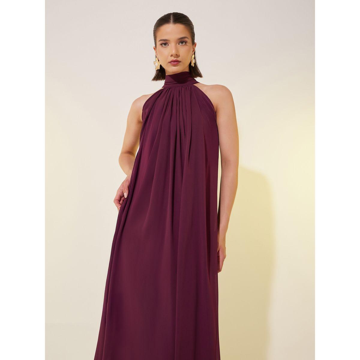 Styli Solid Sleeveless Halter Neck A-Line Maxi Dress-women-clothing-dresses-image-3