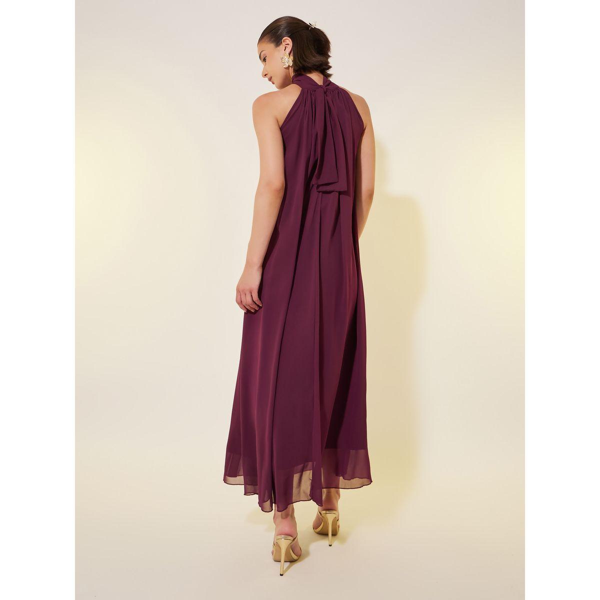 Styli Solid Sleeveless Halter Neck A-Line Maxi Dress-women-clothing-dresses-image-6