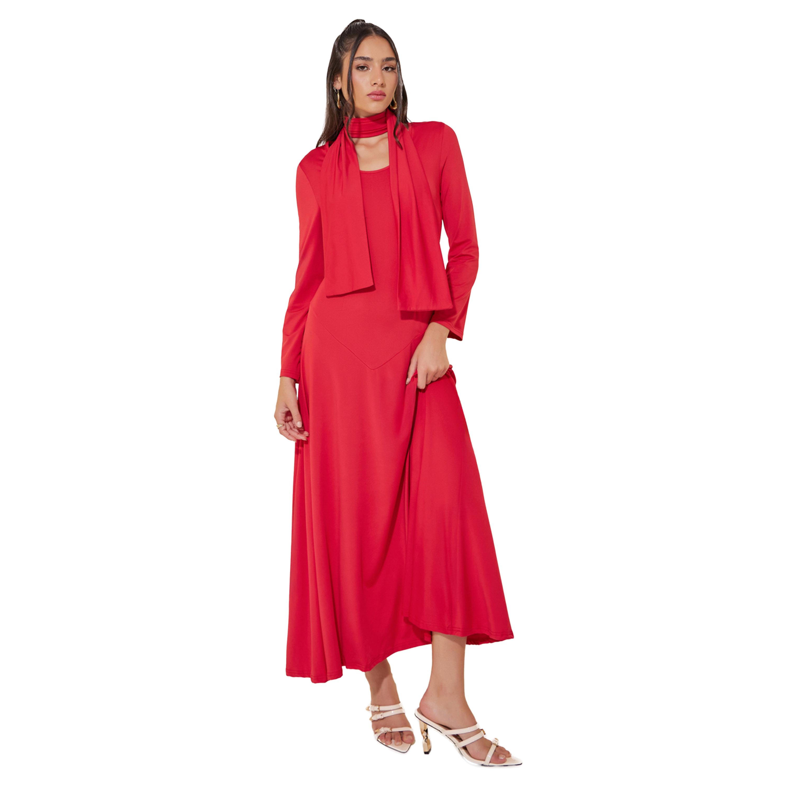 Styli Solid Round Neck Tie Up Detail Maxi Dress-women-clothing-dresses-image-2