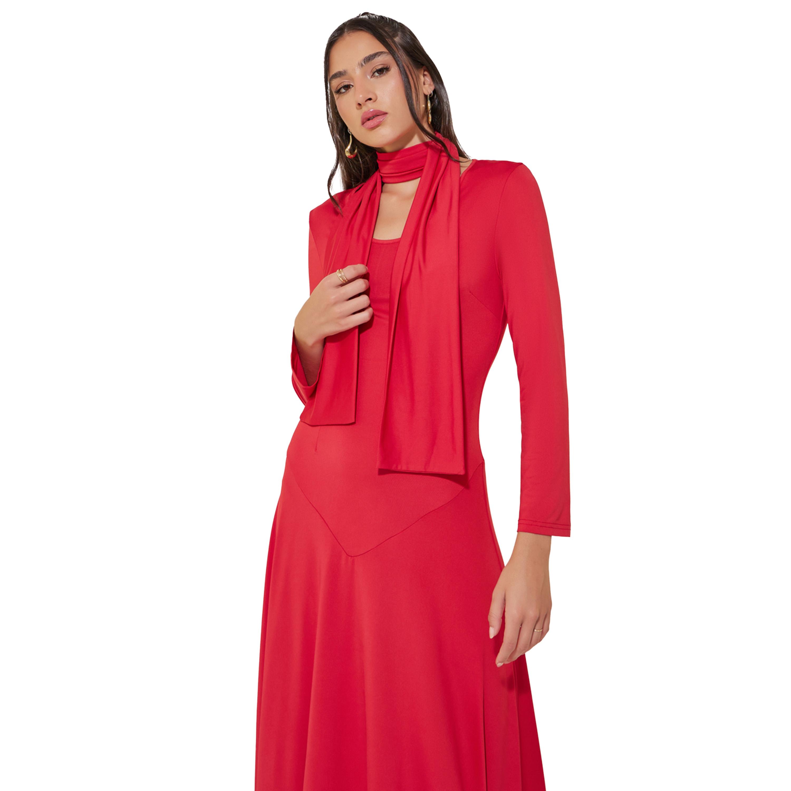 ستايلي -  فستان ماكسي سادة برقبة دائرية وتفاصيل ربطة عنق-women-clothing-dresses-image-3