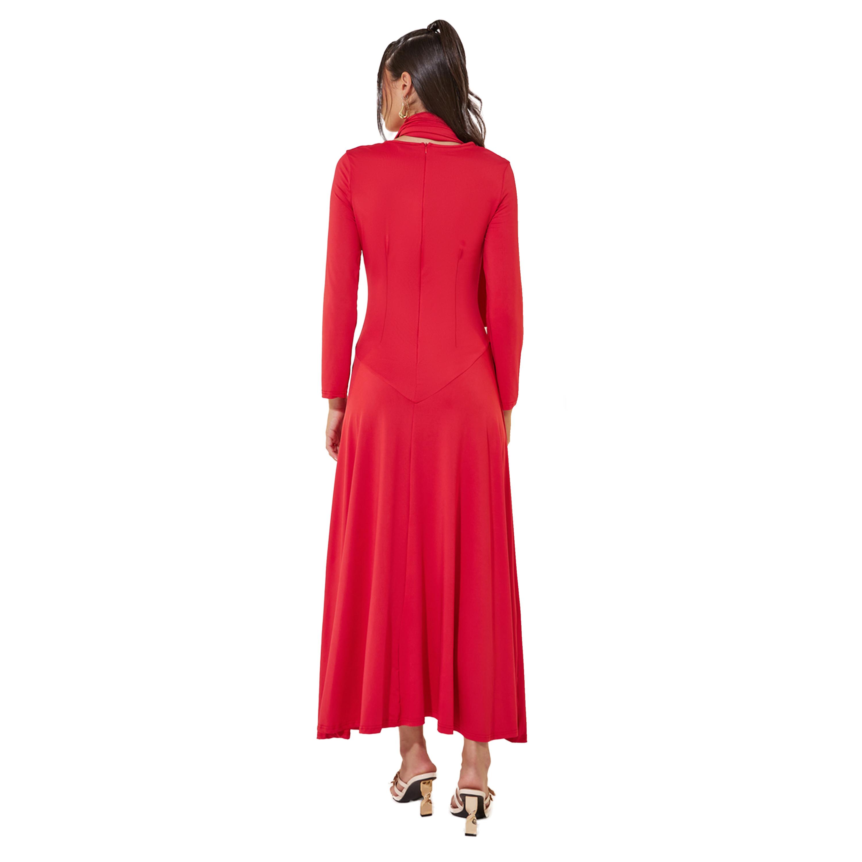 ستايلي -  فستان ماكسي سادة برقبة دائرية وتفاصيل ربطة عنق-women-clothing-dresses-image-5