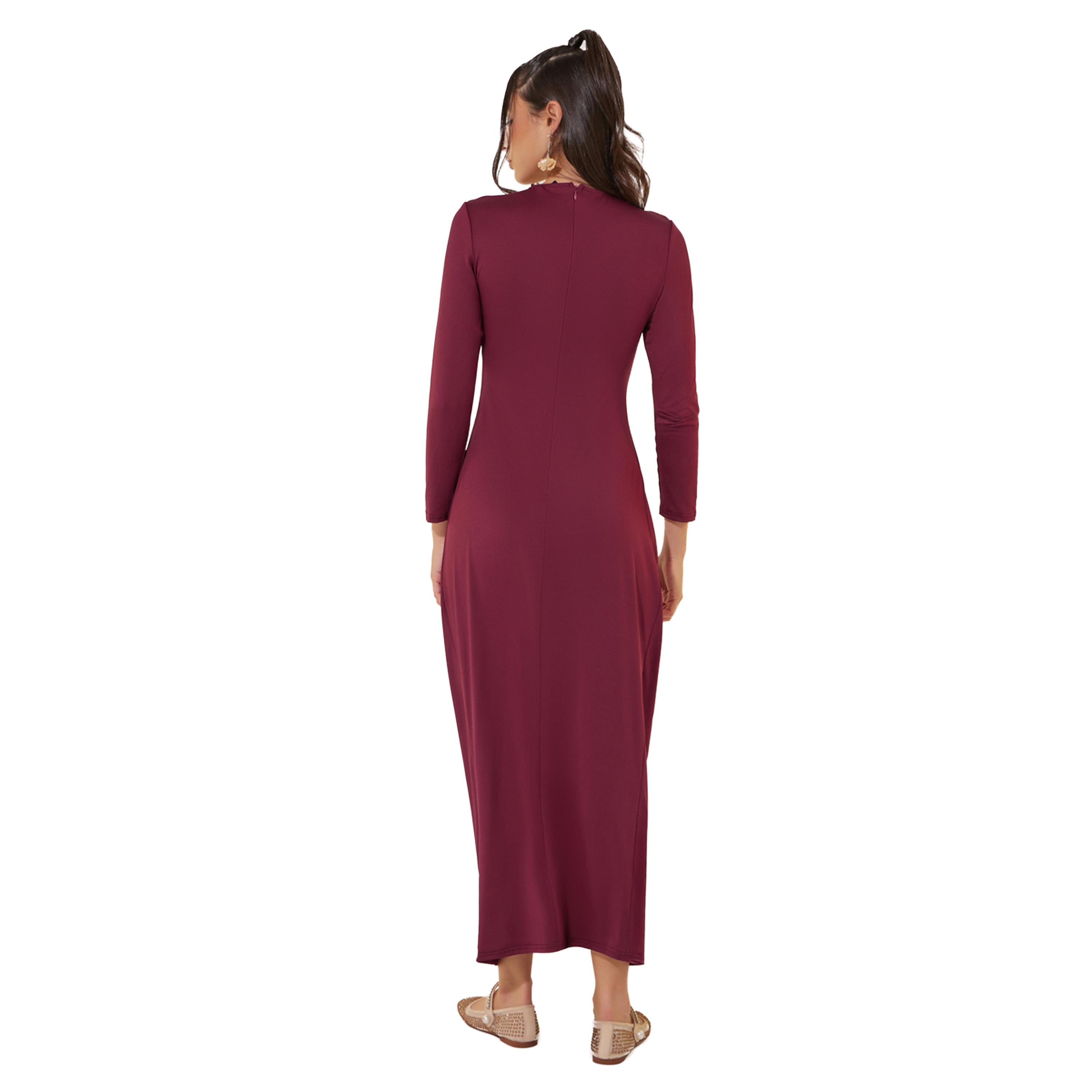 Styli Solid Long Sleeves Gathered Sheath Maxi Dress-women-clothing-dresses-image-5