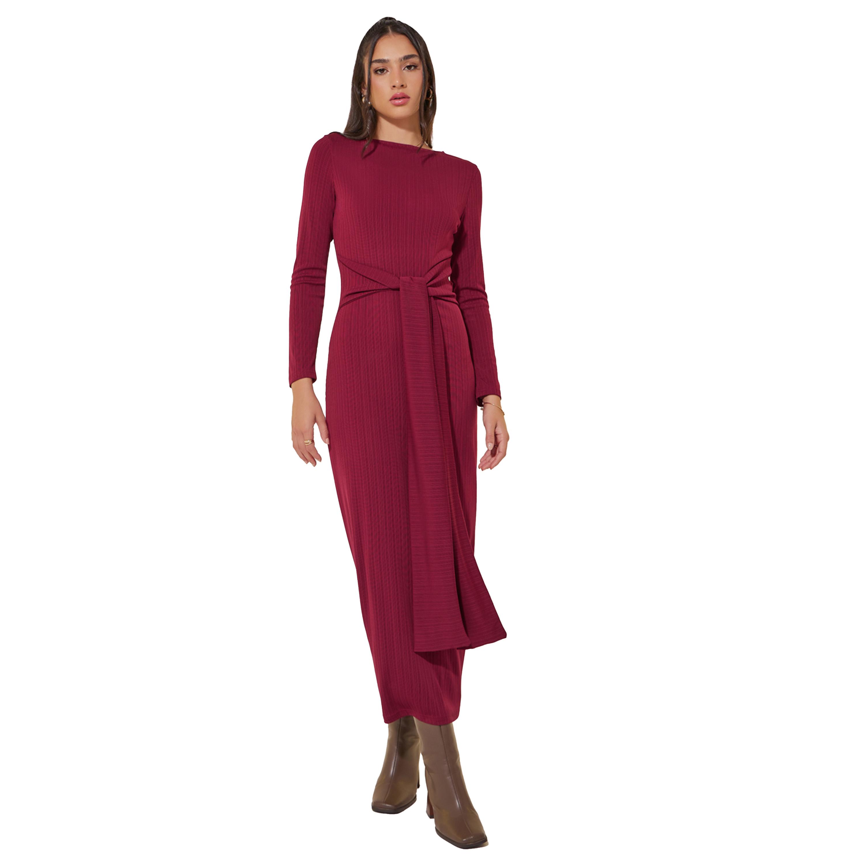 ستايلي -  فستان ماكسي بأكمام طويلة وتفاصيل خصر ورباط-women-clothing-dresses-image-2