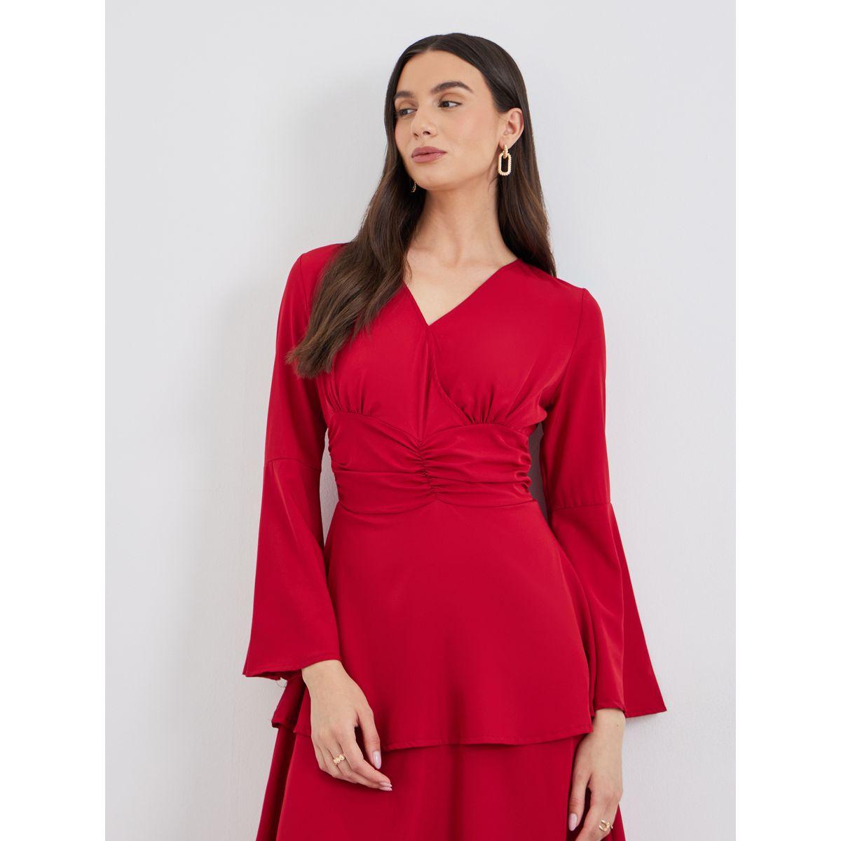 فستان طويل بتفاصيل مُجمعة مع كسرات-women-clothing-dresses-image-3