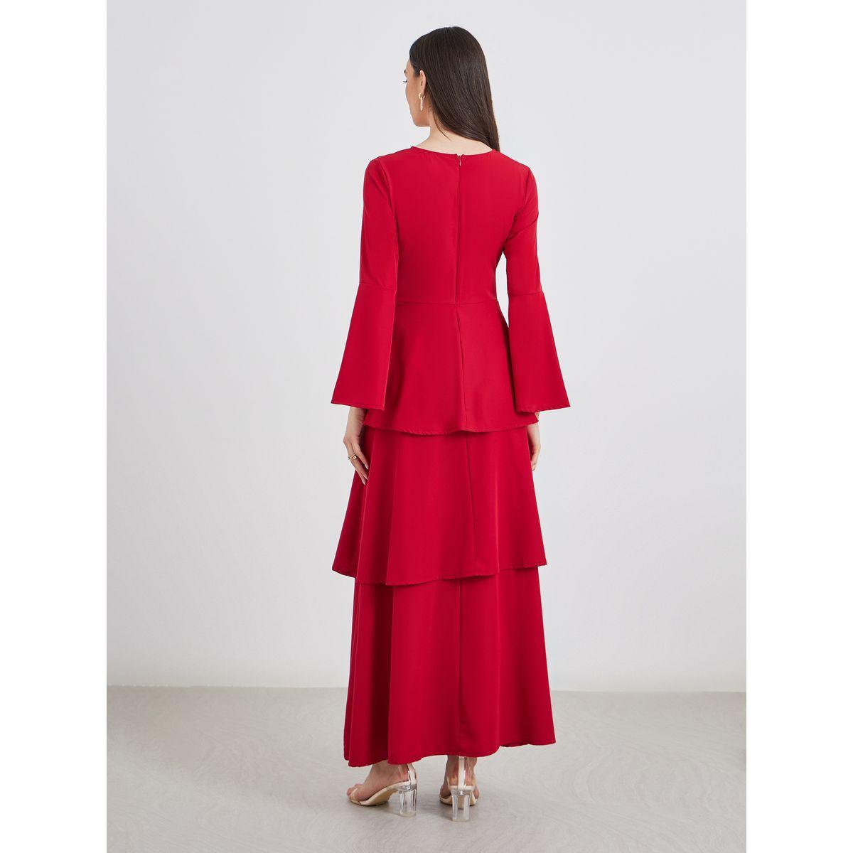 فستان طويل بتفاصيل مُجمعة مع كسرات-women-clothing-dresses-image-5