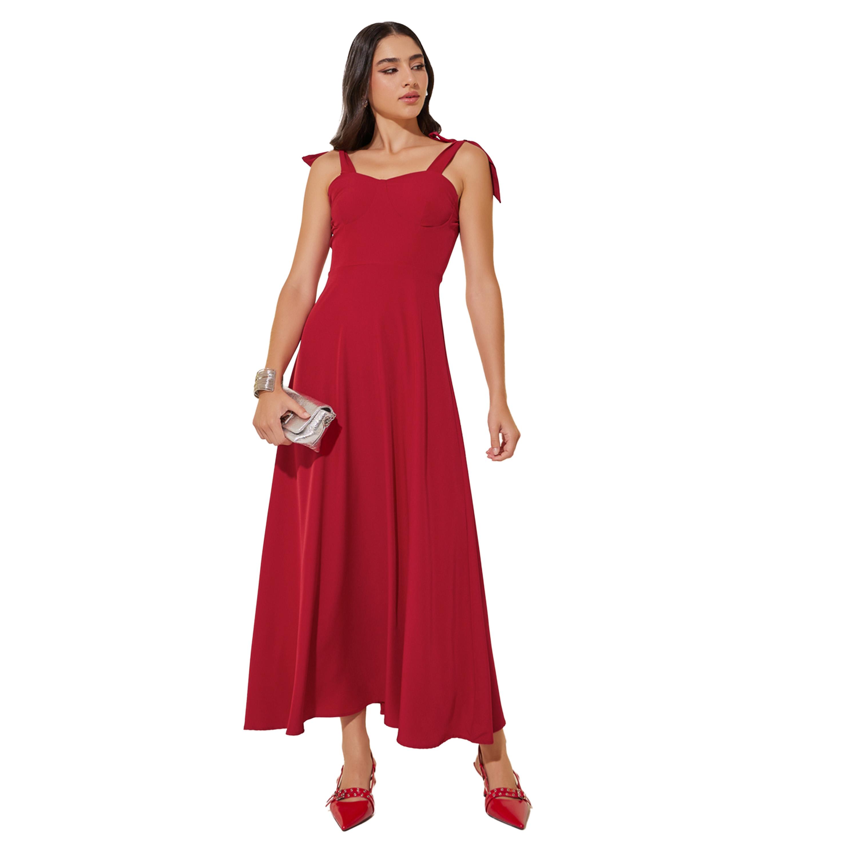 Styli Solid Tie Sleeves A-Line Maxi Dress-women-clothing-dresses-image-1