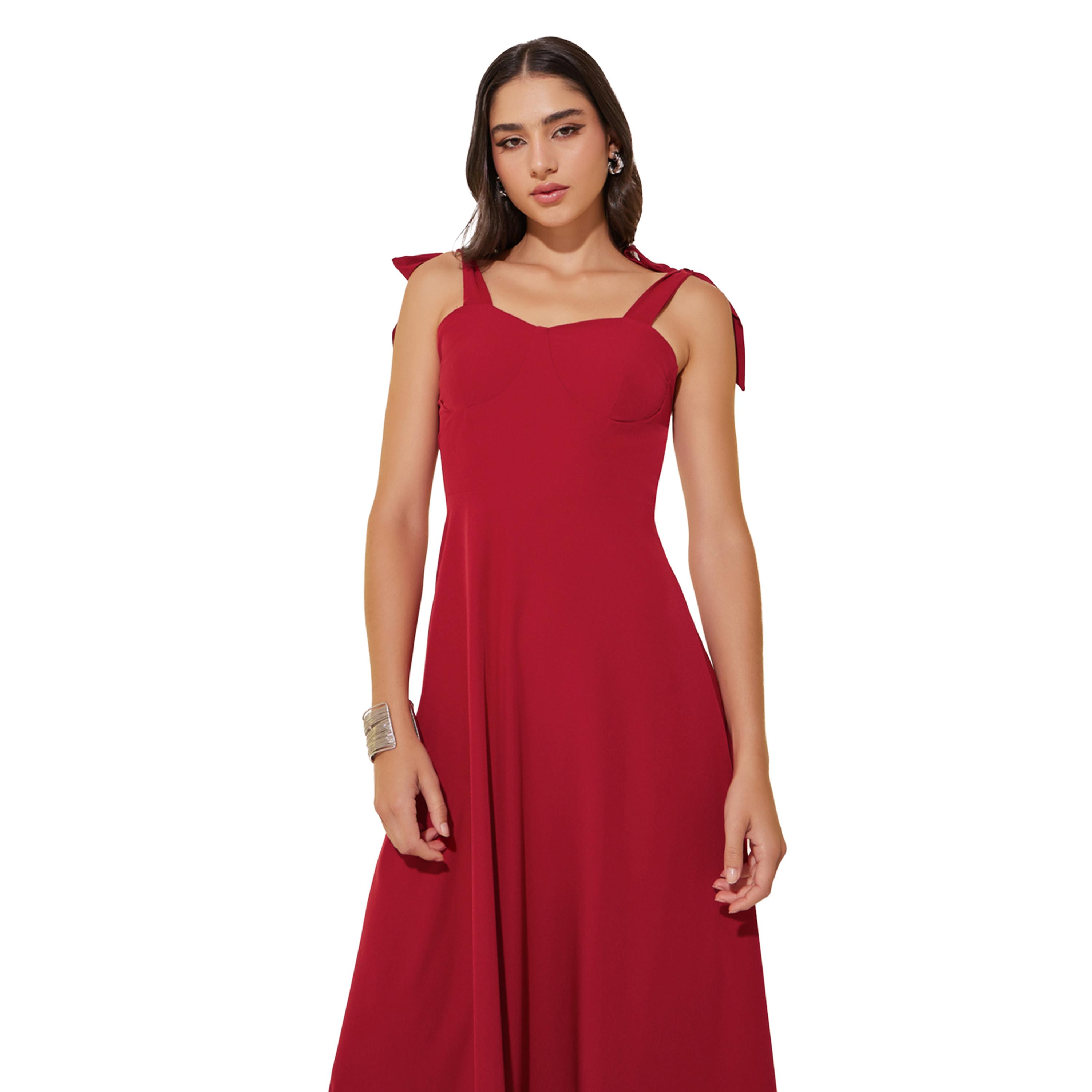 Styli Solid Tie Sleeves A-Line Maxi Dress-women-clothing-dresses-image-3