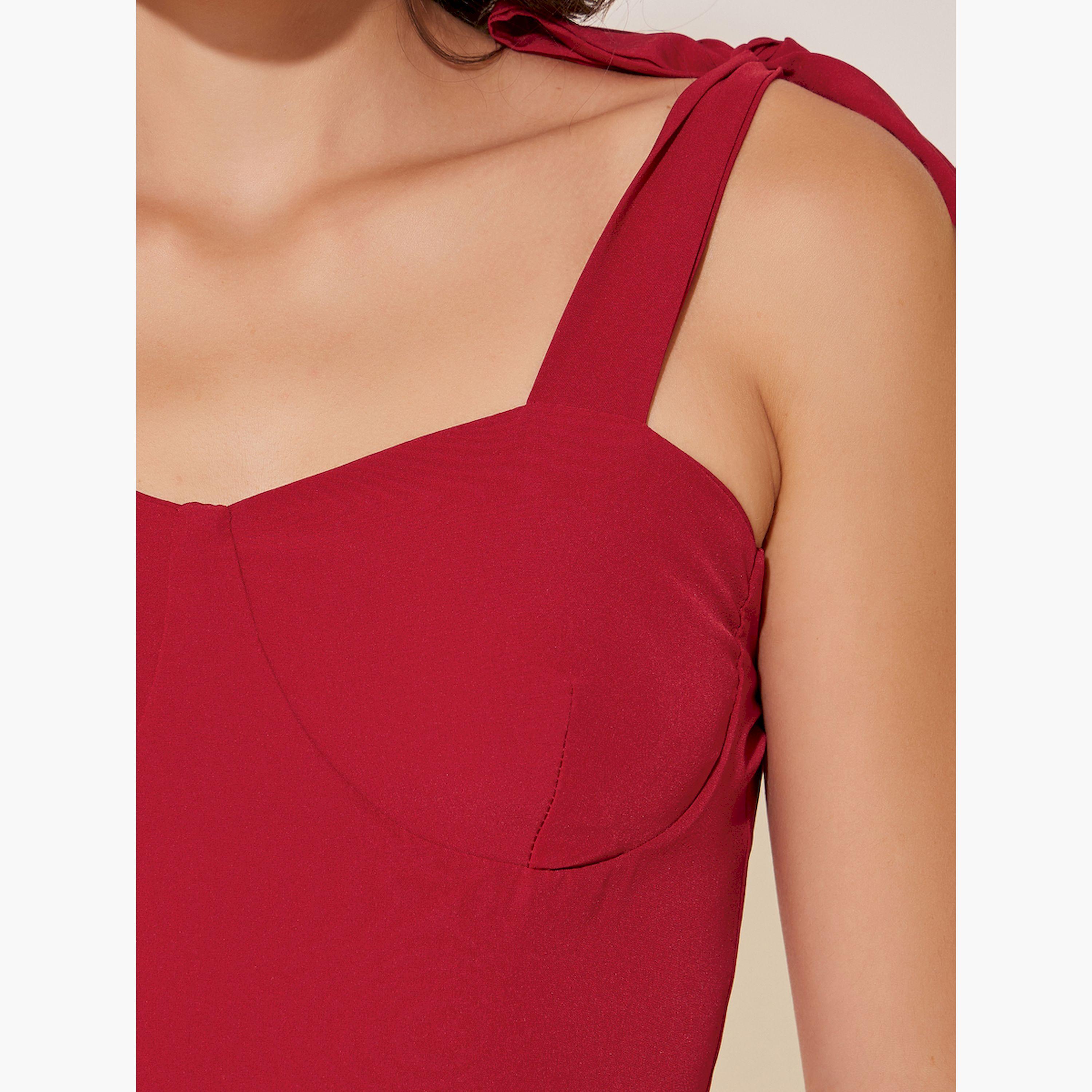 Styli Solid Tie Sleeves A-Line Maxi Dress-women-clothing-dresses-image-4