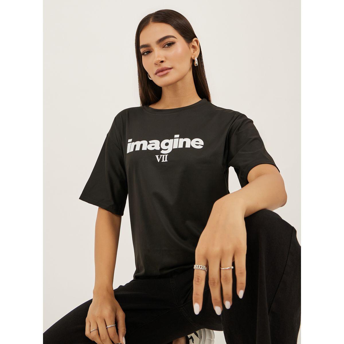 Styli Slogan Print Round Neck Short Sleeve T-Shirt-women-clothing-tshirts-image-1