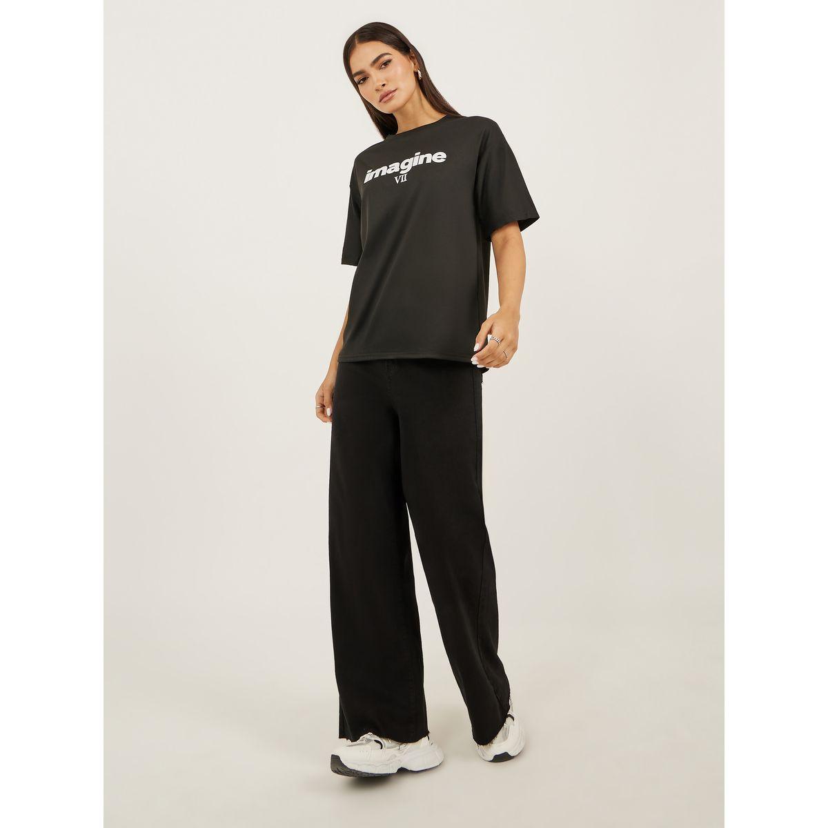 تيشيرت بياقة دائرية وطبعة كتابة مع أكمام قصيرة-women-clothing-tshirts-image-2