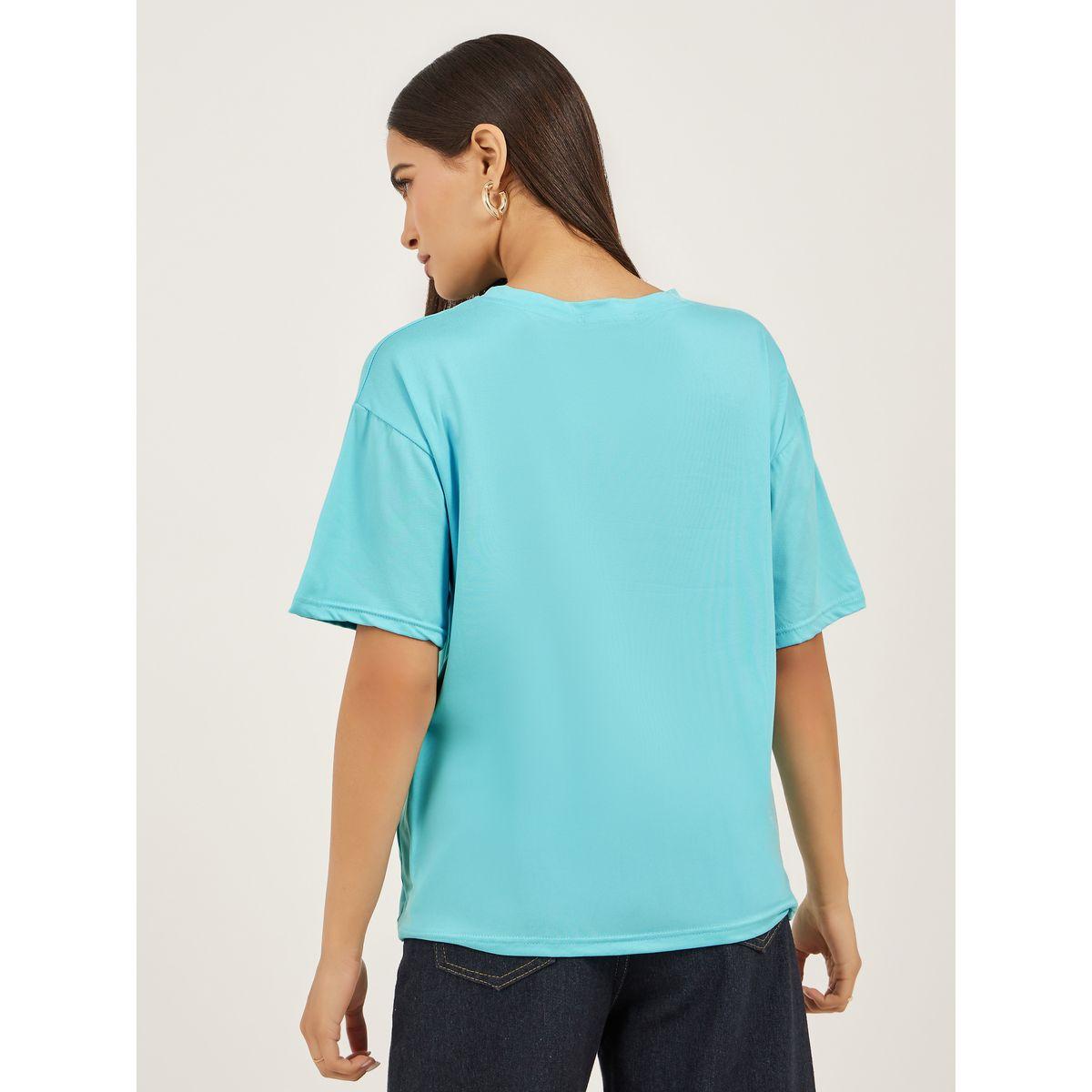 تيشيرت فضفاض بطبعة كتابة وأكمام قصيرة-women-clothing-tshirts-image-5