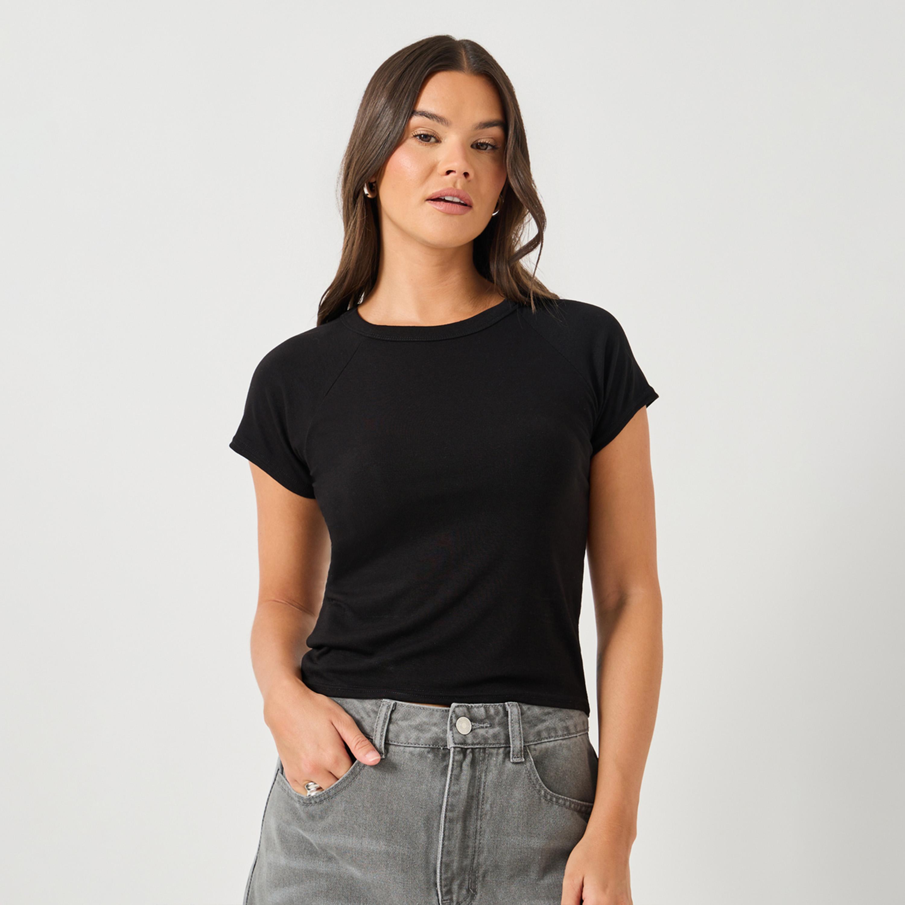 ستايلي - تي شيرت سادة ملائم للجيم بأكمام قصيرة-women-clothing-tshirts-image-1