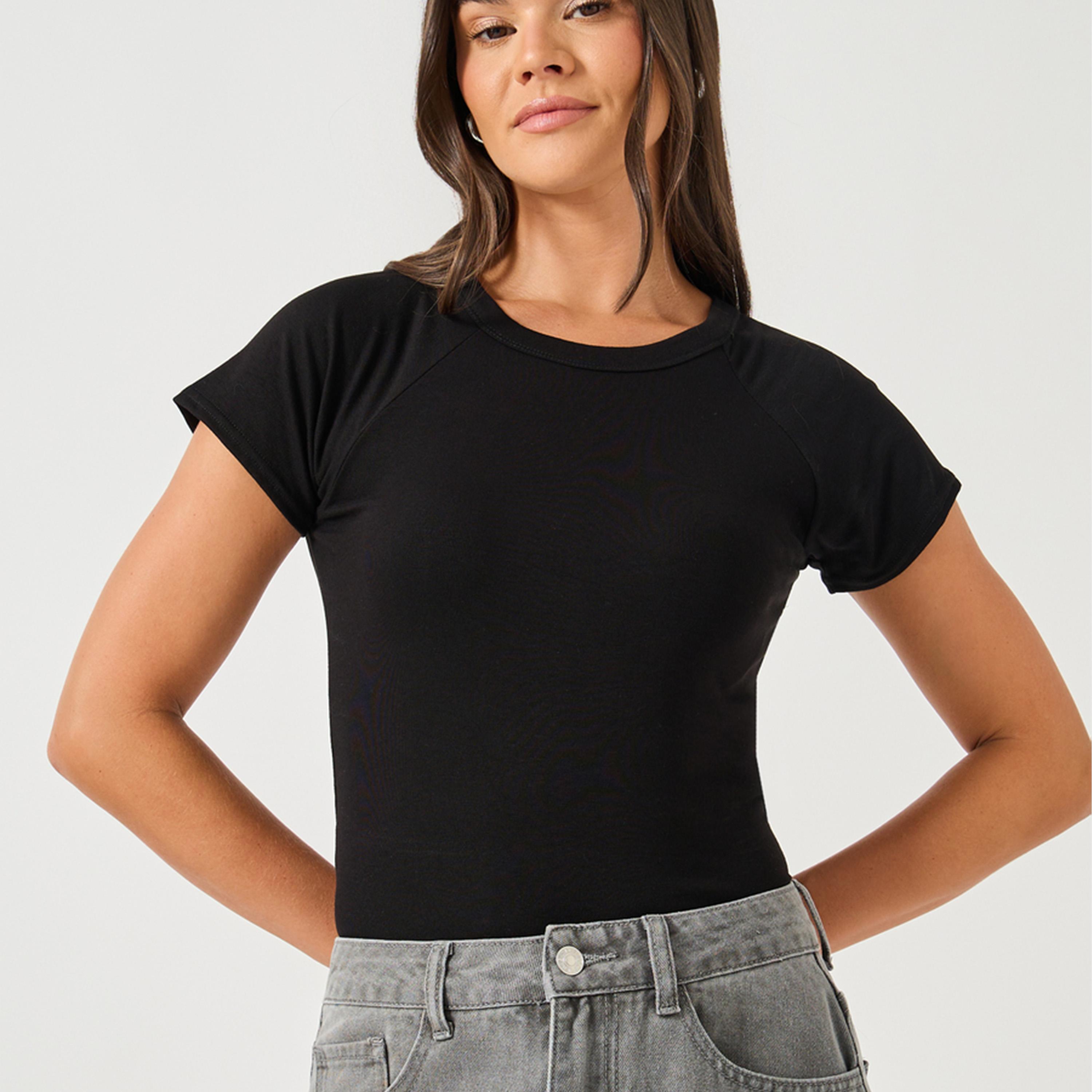 ستايلي - تي شيرت سادة ملائم للجيم بأكمام قصيرة-women-clothing-tshirts-image-3