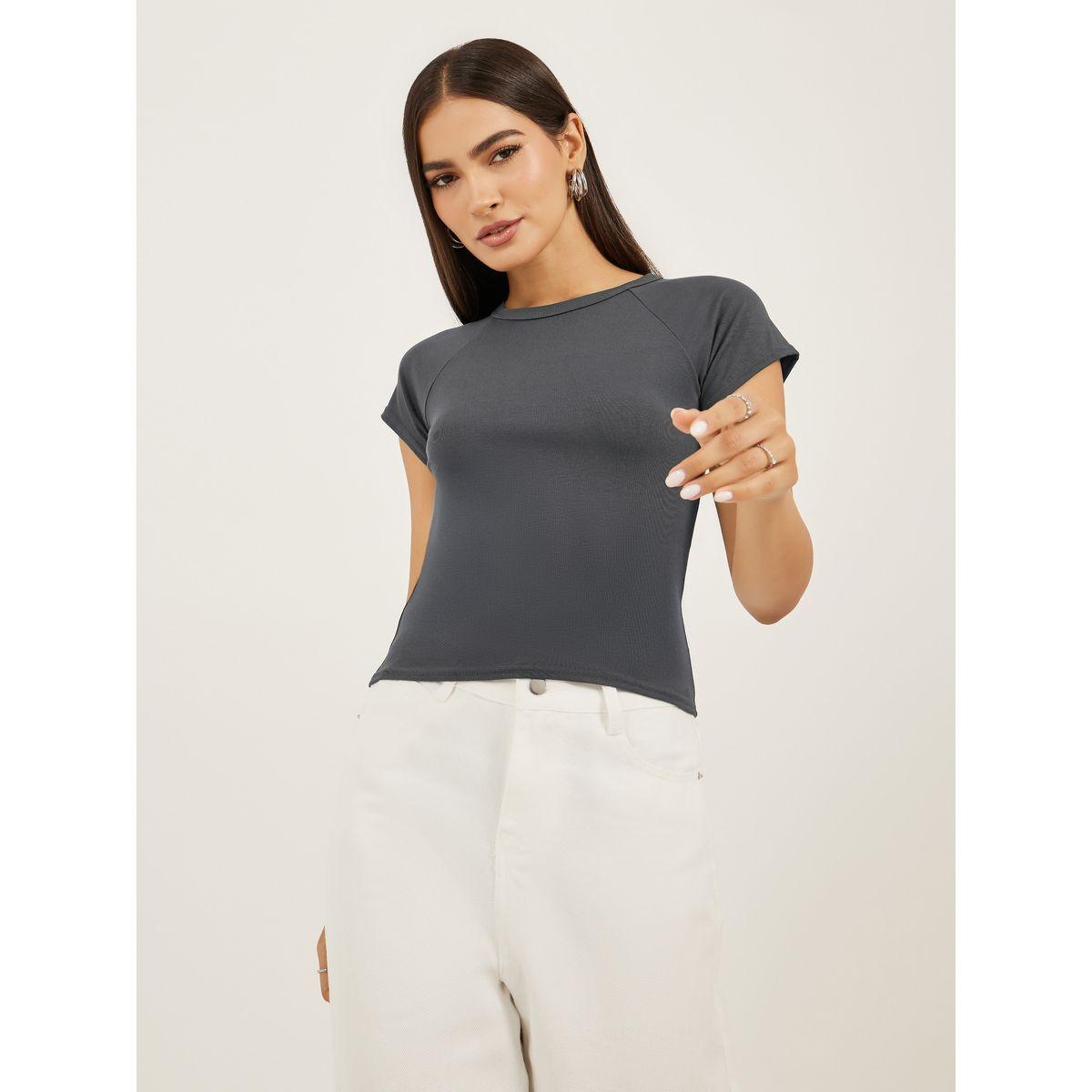 تيشيرت مُجسم سادة بأكمام قصيرة-women-clothing-tshirts-image-3