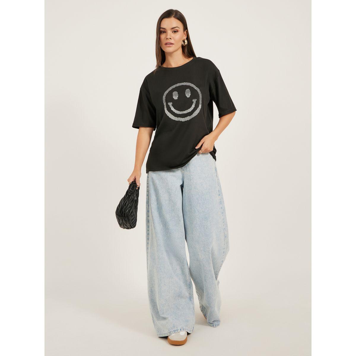 تيشيرت فضفاض بطبعة جرافيك وأكمام قصيرة-women-clothing-tshirts-image-2